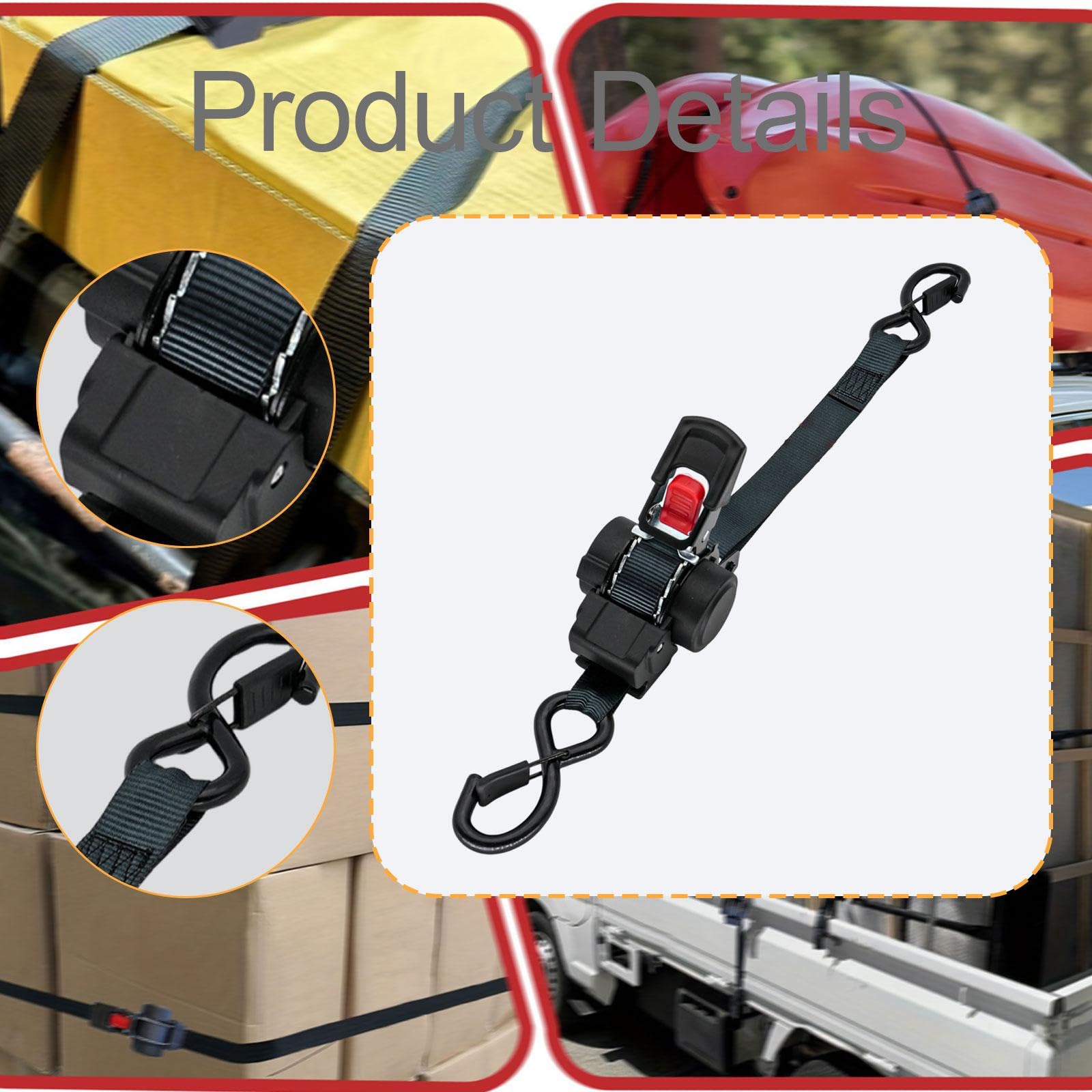 Sharplace Cinghia a cricchetto con ganci a S regolabili e autoavvolgenti, cinghia di fissaggio automatica per rimorchio, furgone, camioncino