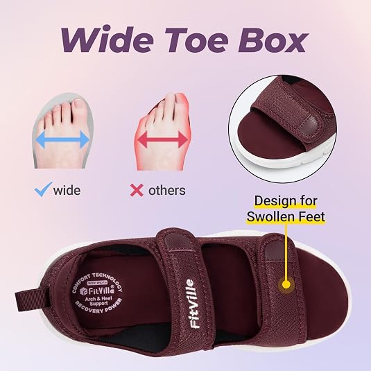 Sandales Diabétiques FitVille - Large - Scratch - Pour Pieds Gonflés Ou Sensibles - Confort Orthopedique