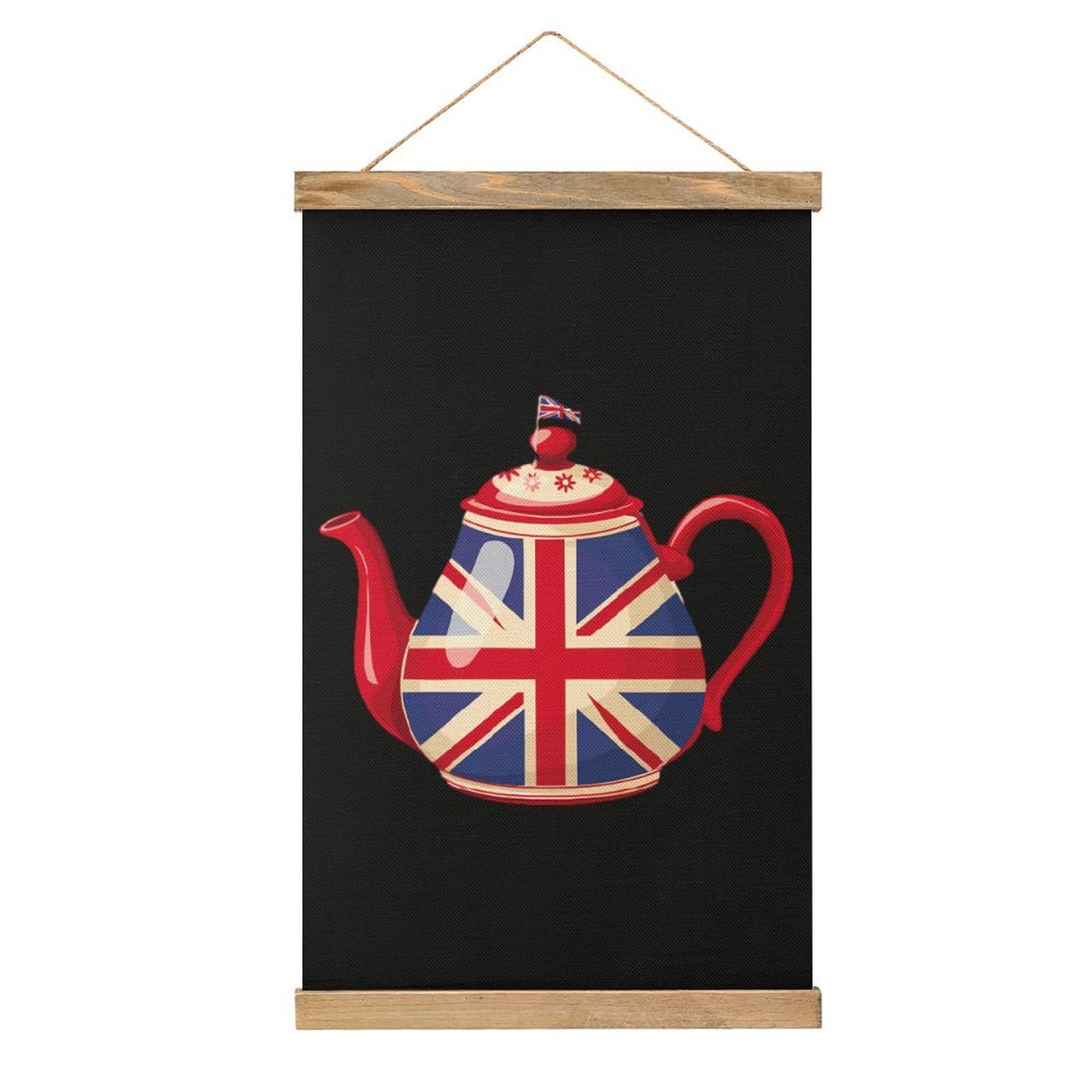 CGSBNGHA British Tea UK Teapot Union Jack Flag Wall Art Prints Linen Hanging Painting Scroll Paintings Pictures Decor for Home