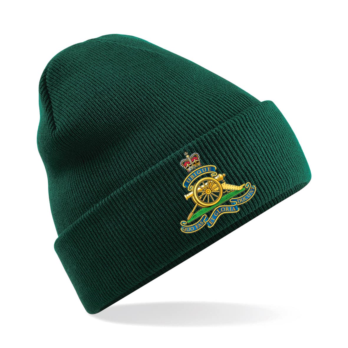 Psave Men's Green Royal Artillery Insignia Premium Embroidered Beanie Hat, Bob Hat British Army Military (Green)