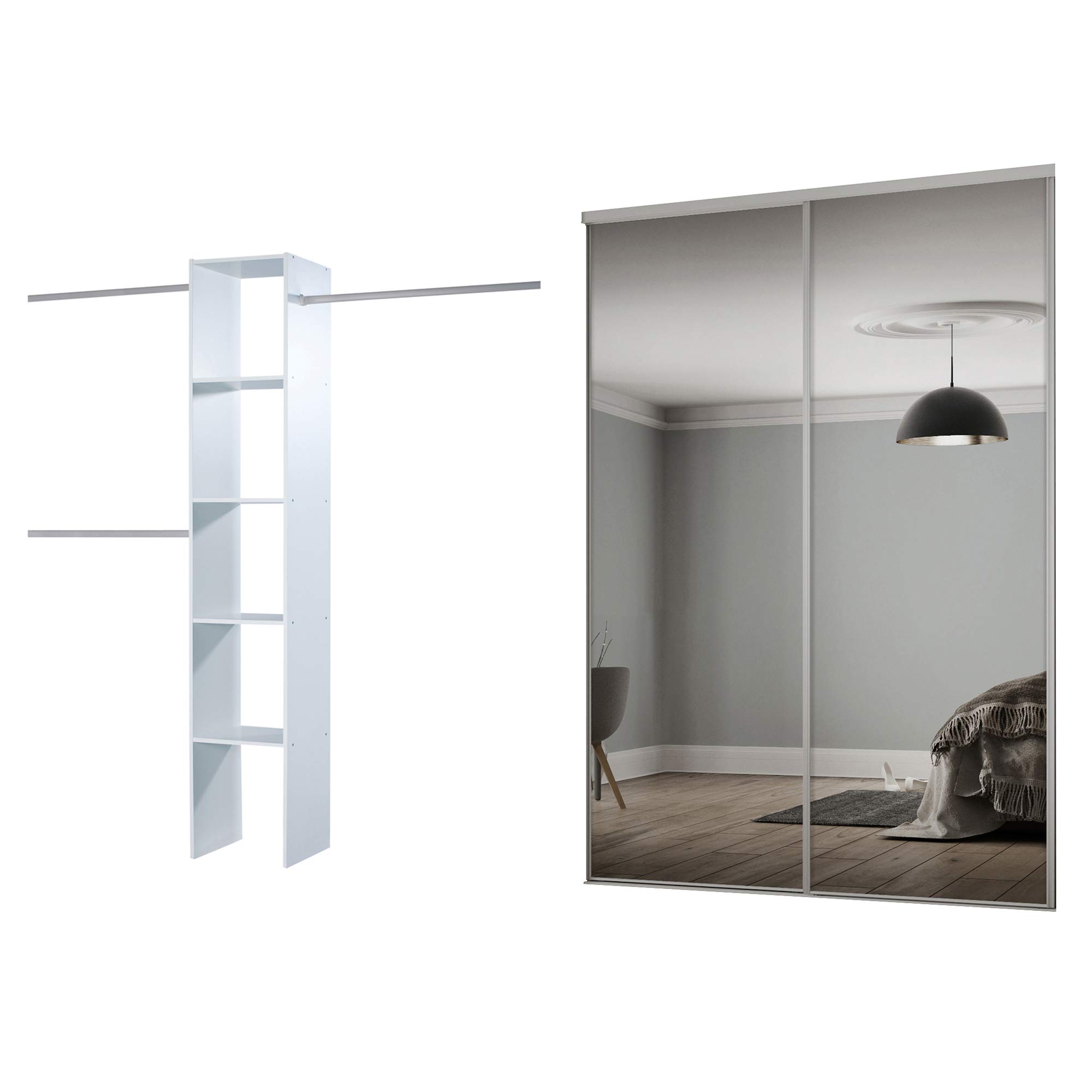 Spacepro Heritage 2x Sliding Wardrobe Doors 226cm x 119.5cm Silver Frame Mirror