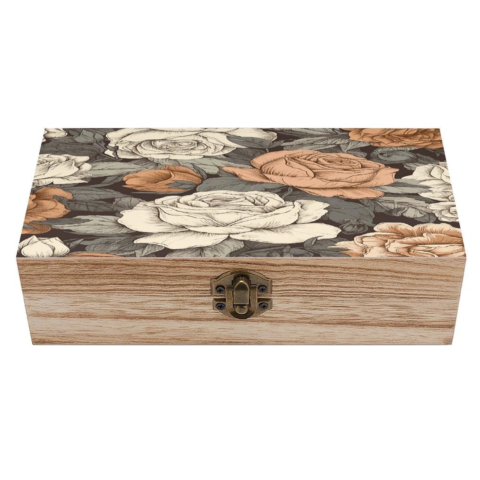 Btcowzrv Style A Hand Drawn Painting Wooden Storage Box, Keepsake Box With Hinged And Retro Lock, Wood Jewelry Organizer For Photos & Mementos And Home Decor