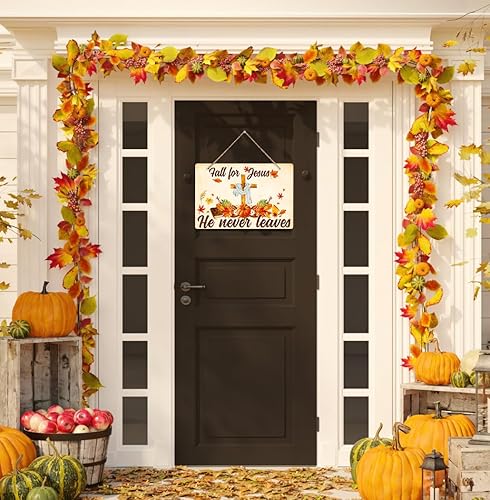 Miniatura 3 de WhatSign Letrero decorativo con texto en inglés "Fall for Jesus He Never Lees" para el hogar, hojas de arce cristianas, calabaza, Jesús, decoración