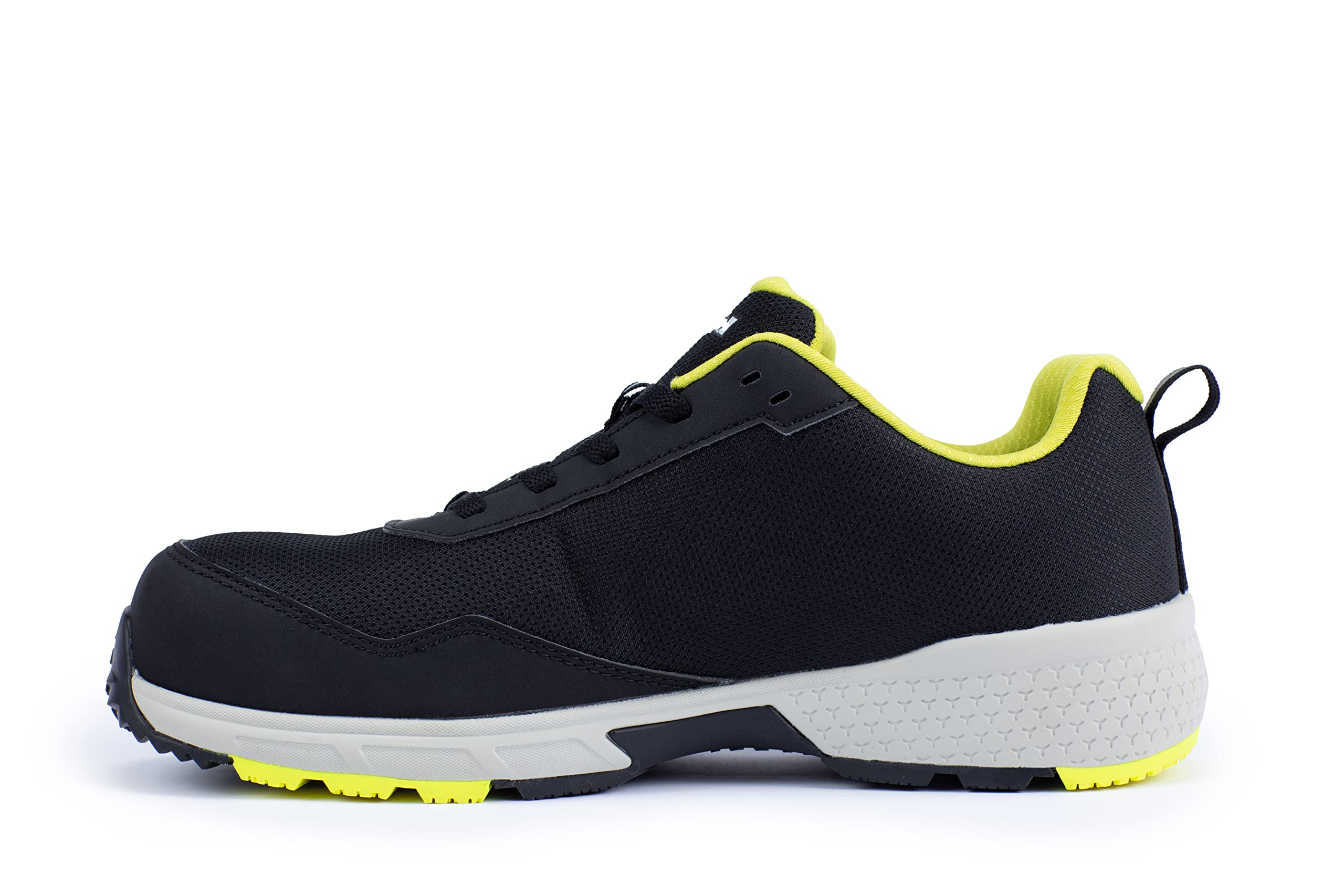 Honeywell Agile Starter S1P SRC Zapatos de seguridad industrial para hombres y mujeres, estilo escotado, forro de malla 3D, puntera de fibra de vidrio, suela de goma, amarillo, talla 14 UK, 6250126-49