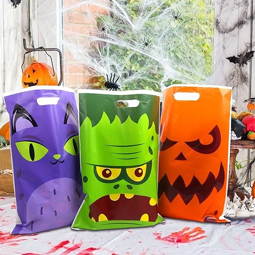 Miniatura 6 de DERAYEE Bolsas de Halloween para dulce o truco, paquete de 72 bolsas de dulces de Halloween, bolsa de regalo de plástico grande, suministros de