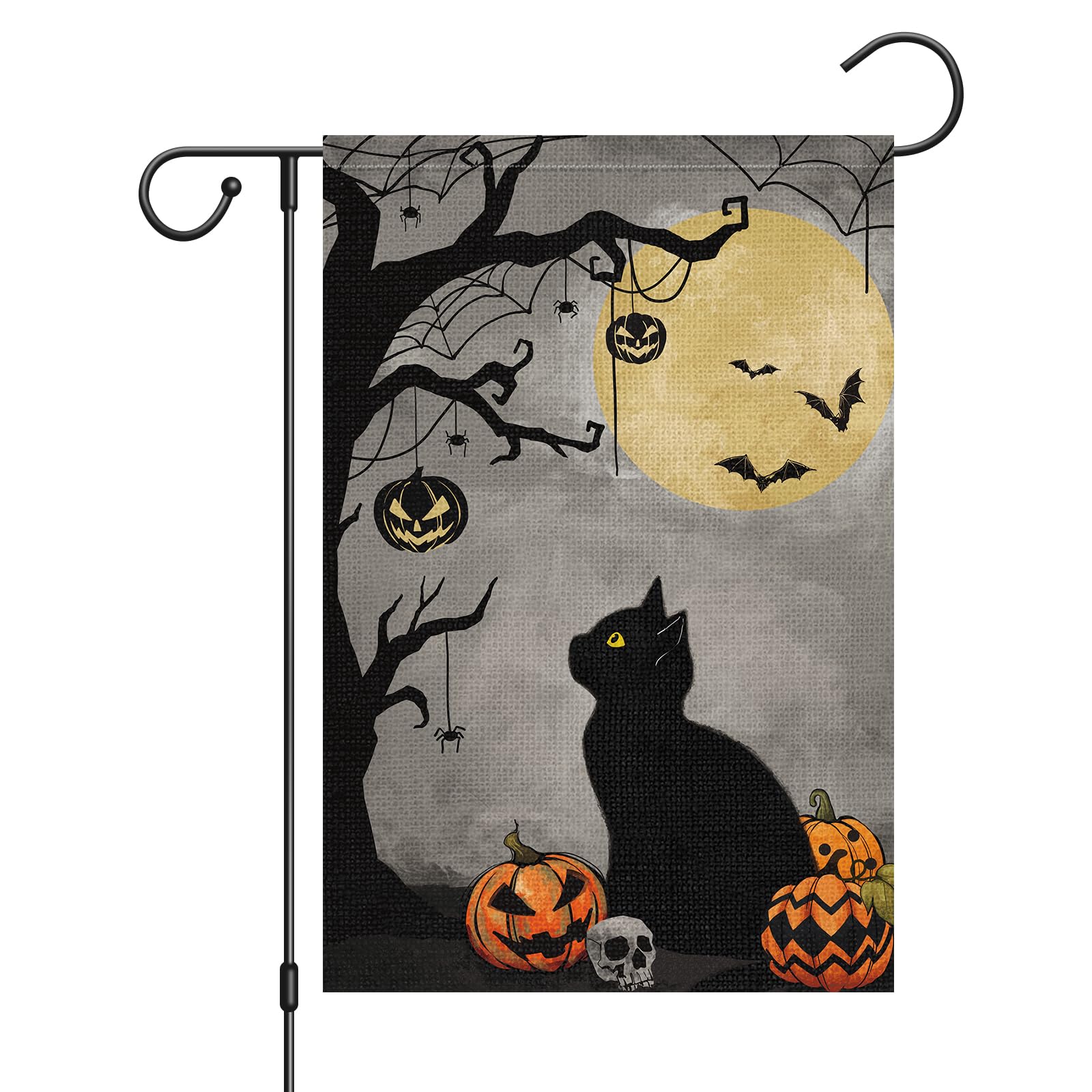 Wodison Halloween Garden Flag 12x18 Inch Double Sided, Vertical Burlap Small Pumpkin Black Cat Halloween Decor Holiday Farmhouse Yard Outdoor