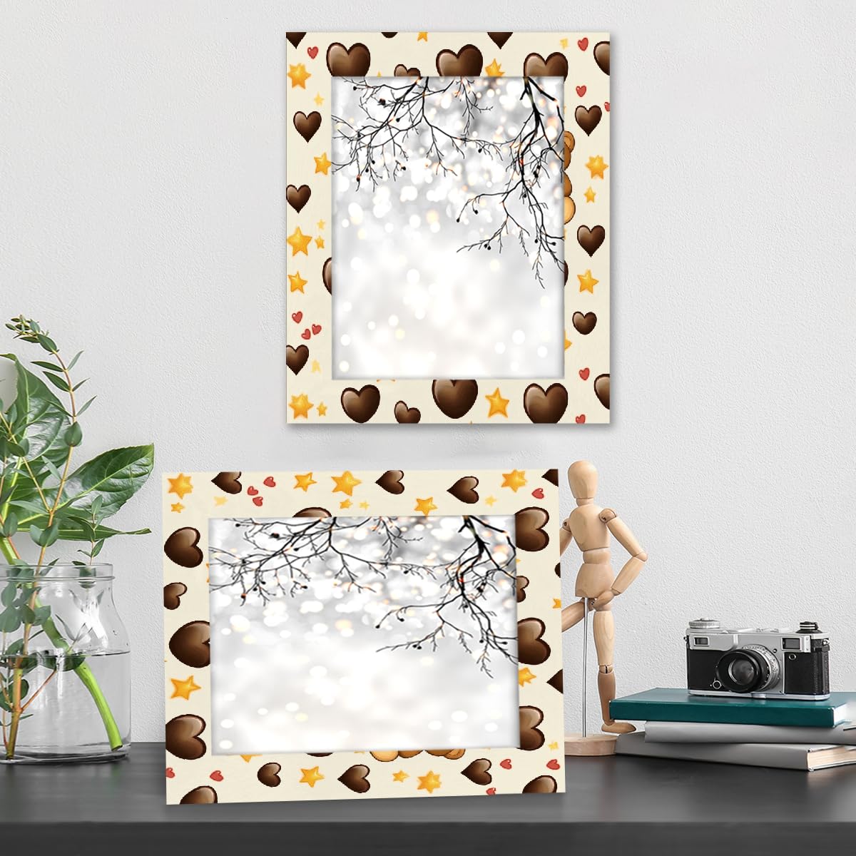 Bilderrahmen mit Bärenherz und Stern, Holz-Foto-Showcaser, Heimdekoration, Fotocollage-Rahmen für Wand und Schreibtisch, 27,9 x 35,6 cm