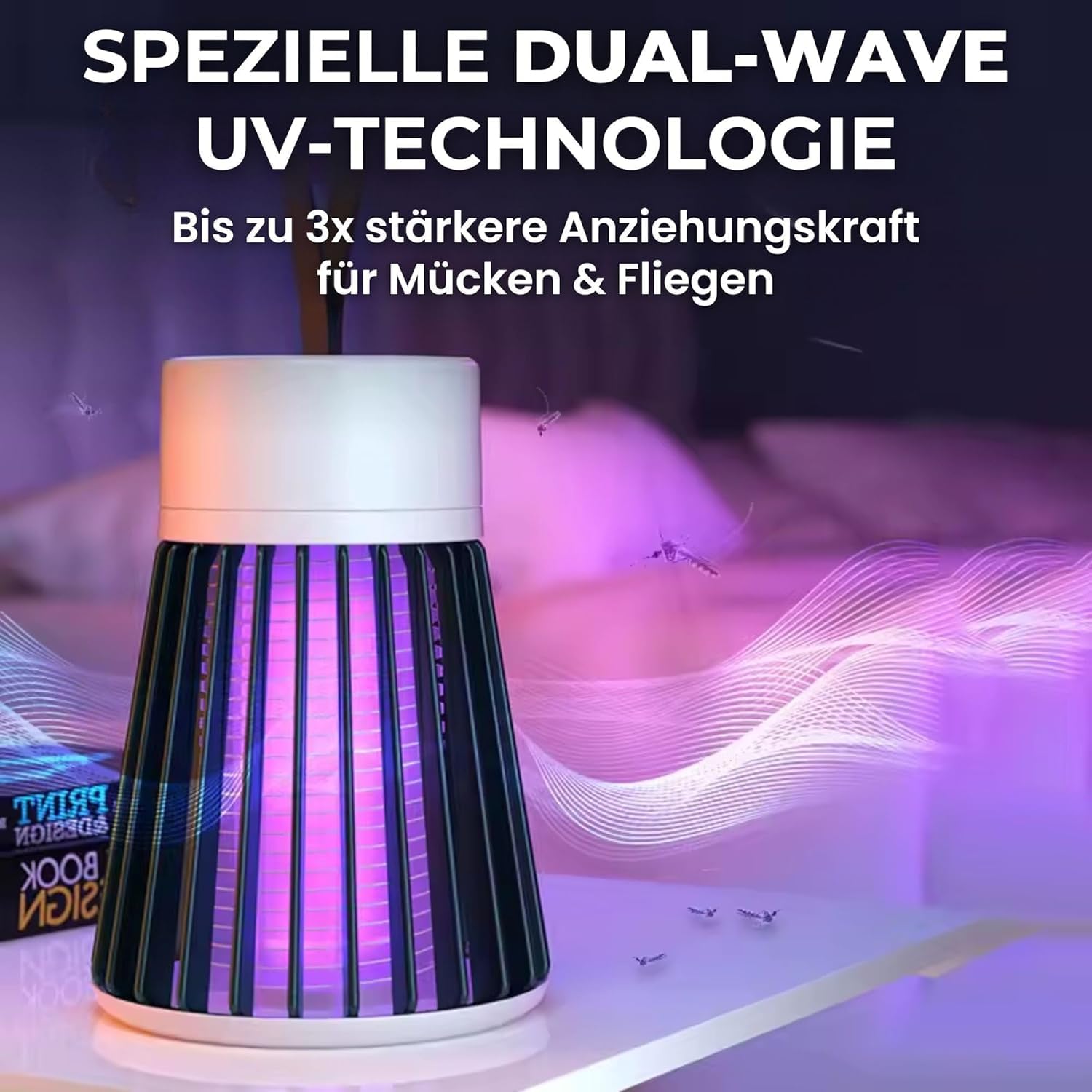 mosquishock Mosquito lamp 3-in-1 Akku-Moskitolampe – wasserdichte, Tragbare und Aufhängbare Insektenabwehr für drinnen und draußen, Effektiver Moskito-Zapper für Outdoor-Schutz(Grau)