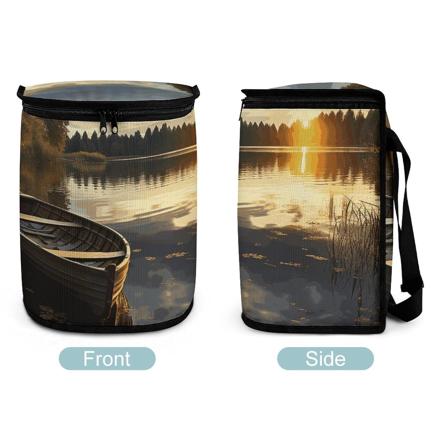 Hanging Car Trash Bag Boat at Lake Shore Printed Car Garbage Storage Bag Leakproof Car Trash Can Portable Garbage Storage Bags