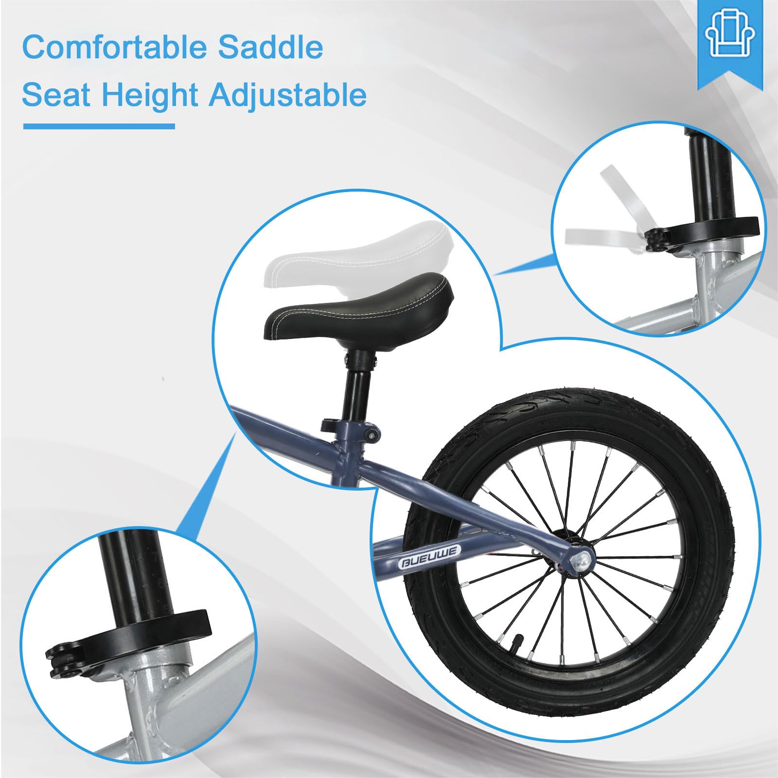 Bici Bambini Senza Pedali 3 4 5 6 7 Anni, Ruote in Gomma Gonfiabili da 16 Pollici, Massimo 45 Kg, Telaio in Acciaio al Carbonio, Sella Regolabili, Regalo per Bambina e Bambino