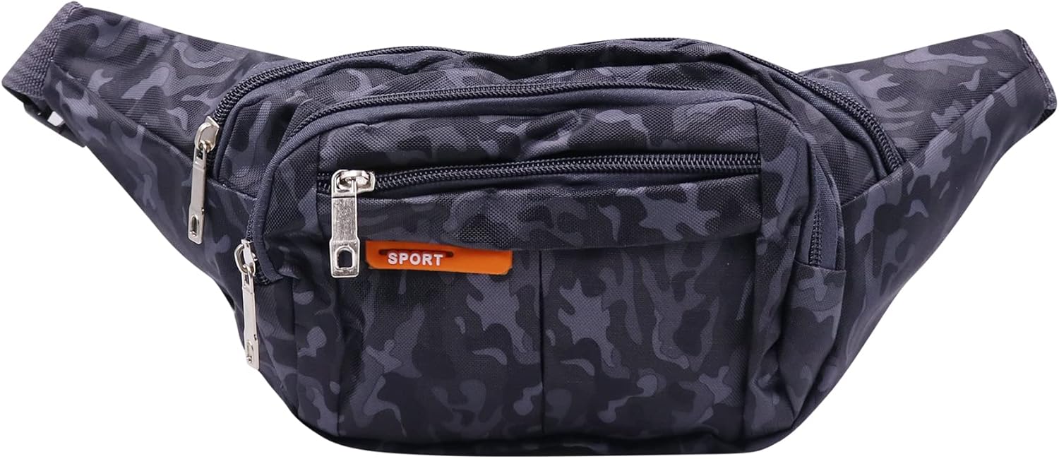 AIBEARTY Kids Fanny Pack Boys Small Camouflage Waist Pack Belt Waist Bag Pack Pouch with Adjustable Strap for Children Sport Running, Camping, Trip Black(2 Layer)