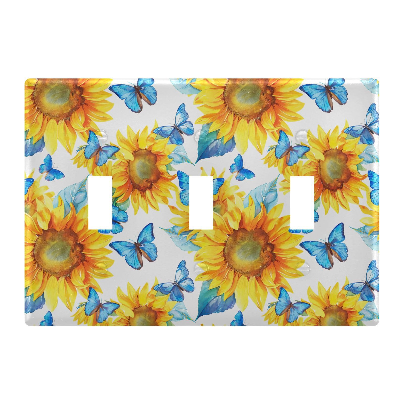 Light Switch Cover Sunflower Blue Butterfly Wall Plates for Electrical Outlets 3 Gang 202b5399