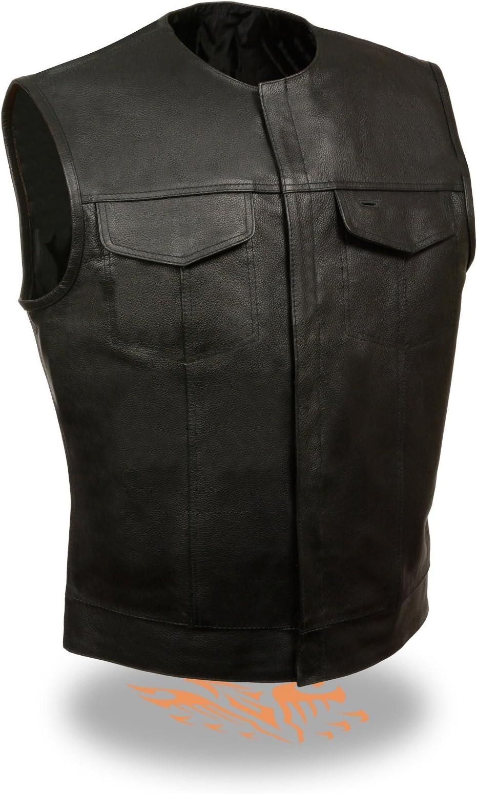 Men's Sons of Anarchy Style Leather Vest w/ Inside Gun Pocket & Drop Pocket Perfect for Club Patches