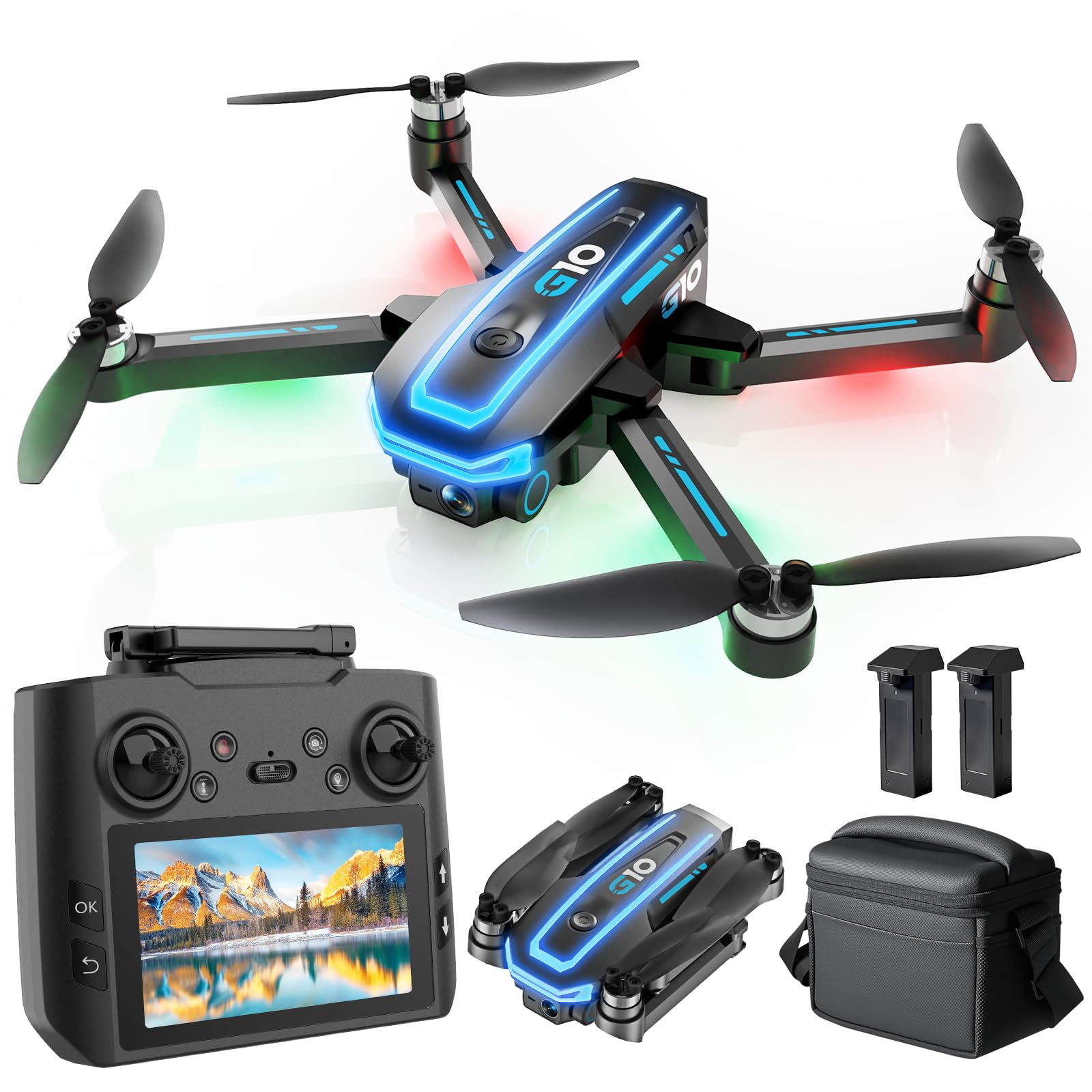 G10 GPS Drone con Telecamera 4K Professionale per Adulti e Bambini (Radiocomando con Schermo) FPV Droni con Motor Brushless, Transmissione 5G, Return Automatico, Quadcopter per Principianti, <249g, C0