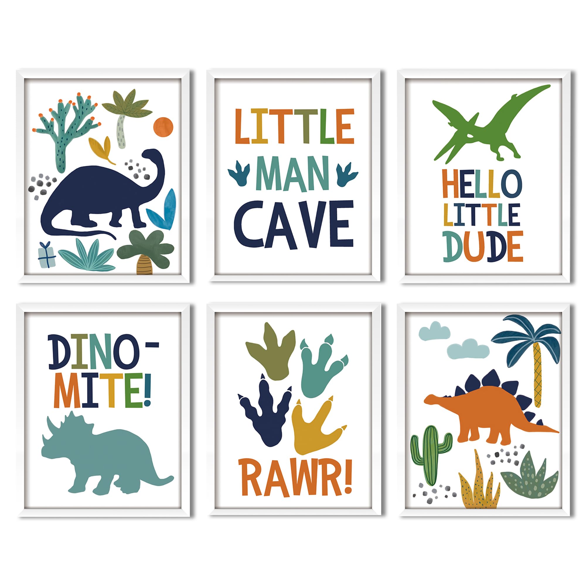 ArtbyHannah Framed Dinosaur Nursery Wall Decor, 8x10 inch Cute Baby Wall Art Room Decor for Kids, Prehistoric Adorable Animals Artwork Prints for Playroom Bedroom Baby Shower Decoration(4 Pack)