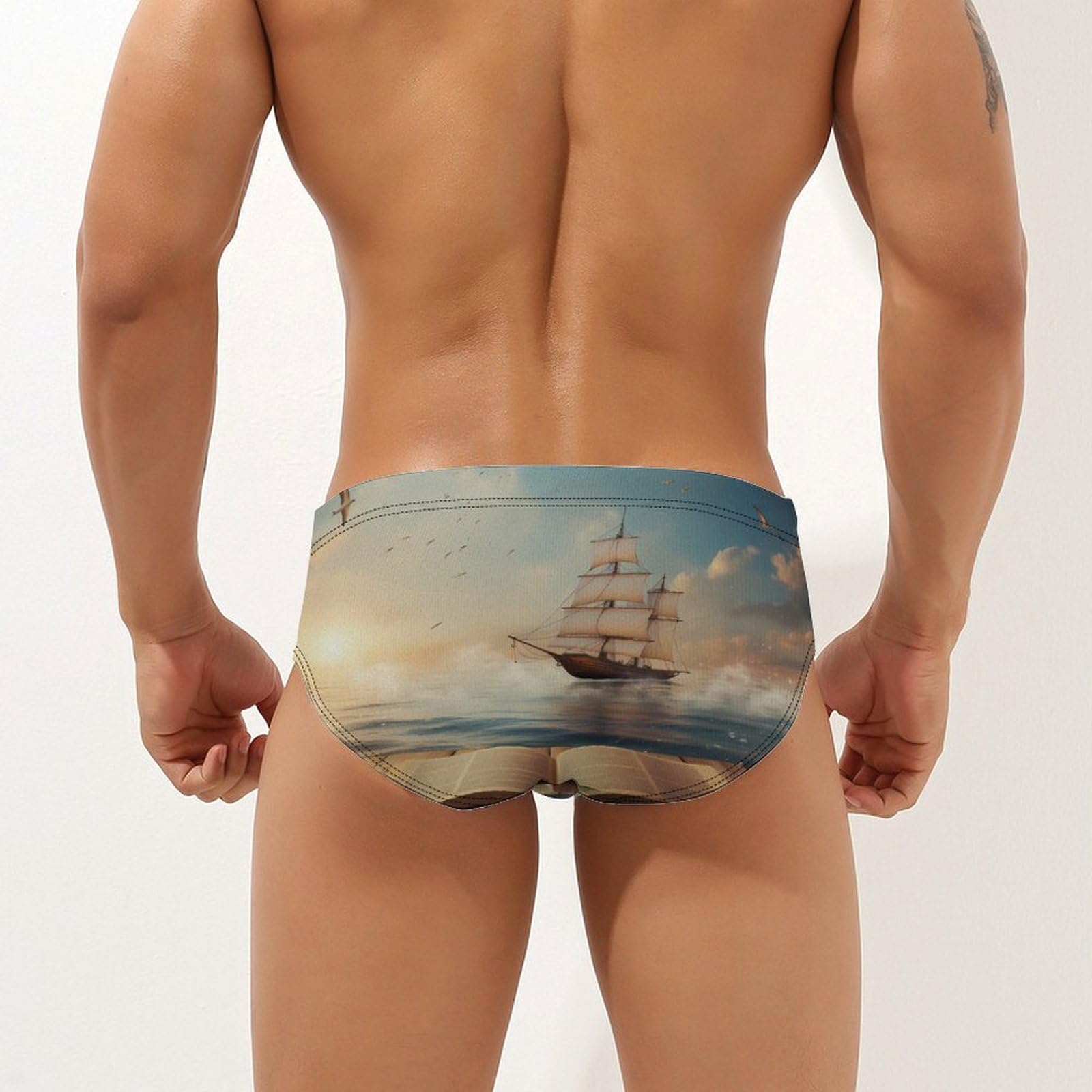Wave Book Mens Swim Briefs Quick Dry Swim Trunk Bikini Underwear Swimsuit 2XL