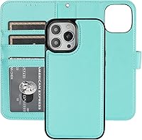 Vista 23 de Bocasal Funda tipo cartera desmontable para iPhone 13 Pro Max con bloqueo RFID, ranuras para tarjetas, soporte magnético de piel sintética de alta