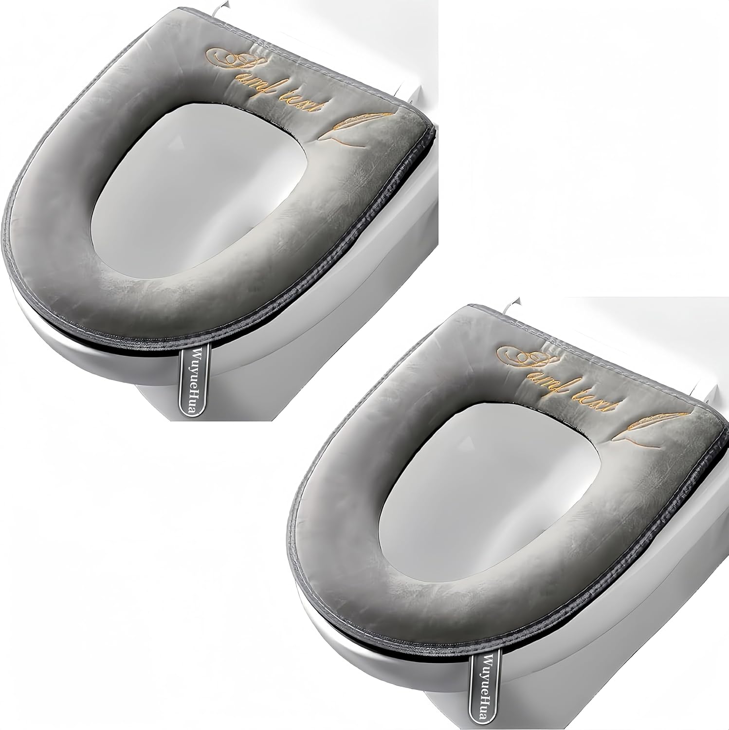 2 Pieces Thicker Bathroom Soft Toilet Seat Cover Pad with Handle Toilet Lid Cover Cushion Soft Thicker Washable Fits All Oval Toilet Seats Gray image 2