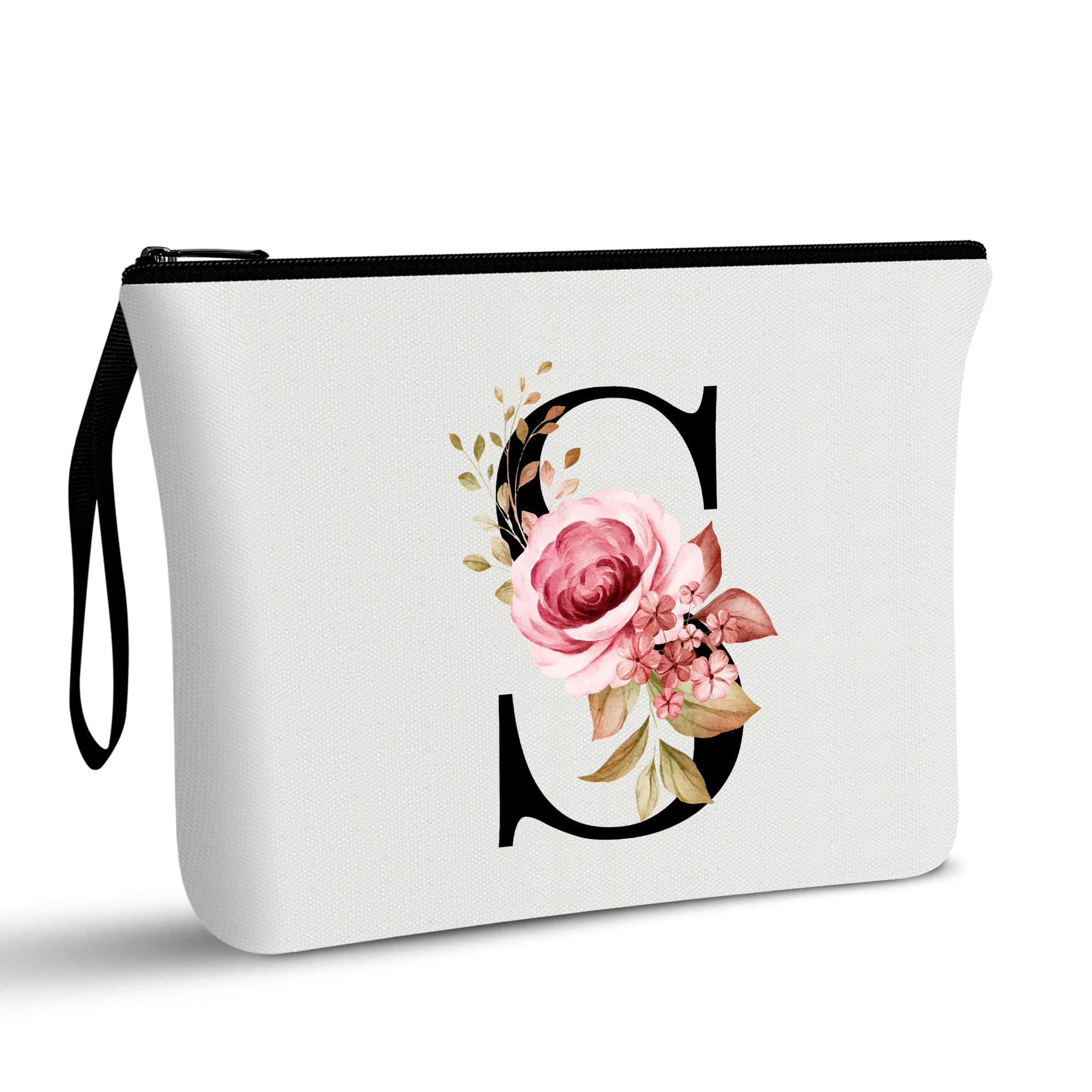 Vavabox A-Z Personalized Makeup Bag, Birthday Gifts for Women Mom, Gifts for Best Friend, Bride Bridesmaid Cosmetic bag (S, 01-White)