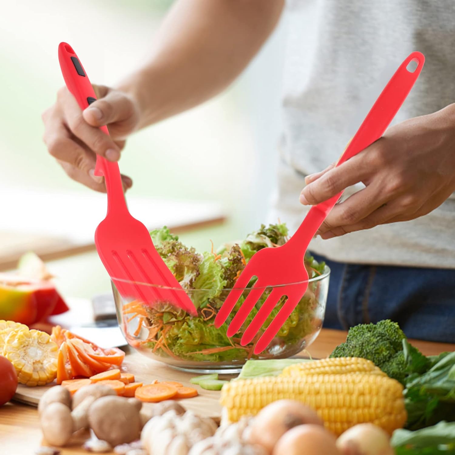 Silicone Fork Large Cooking Utensils for Kitchen Spaghetti Fork Food Salad Pasta