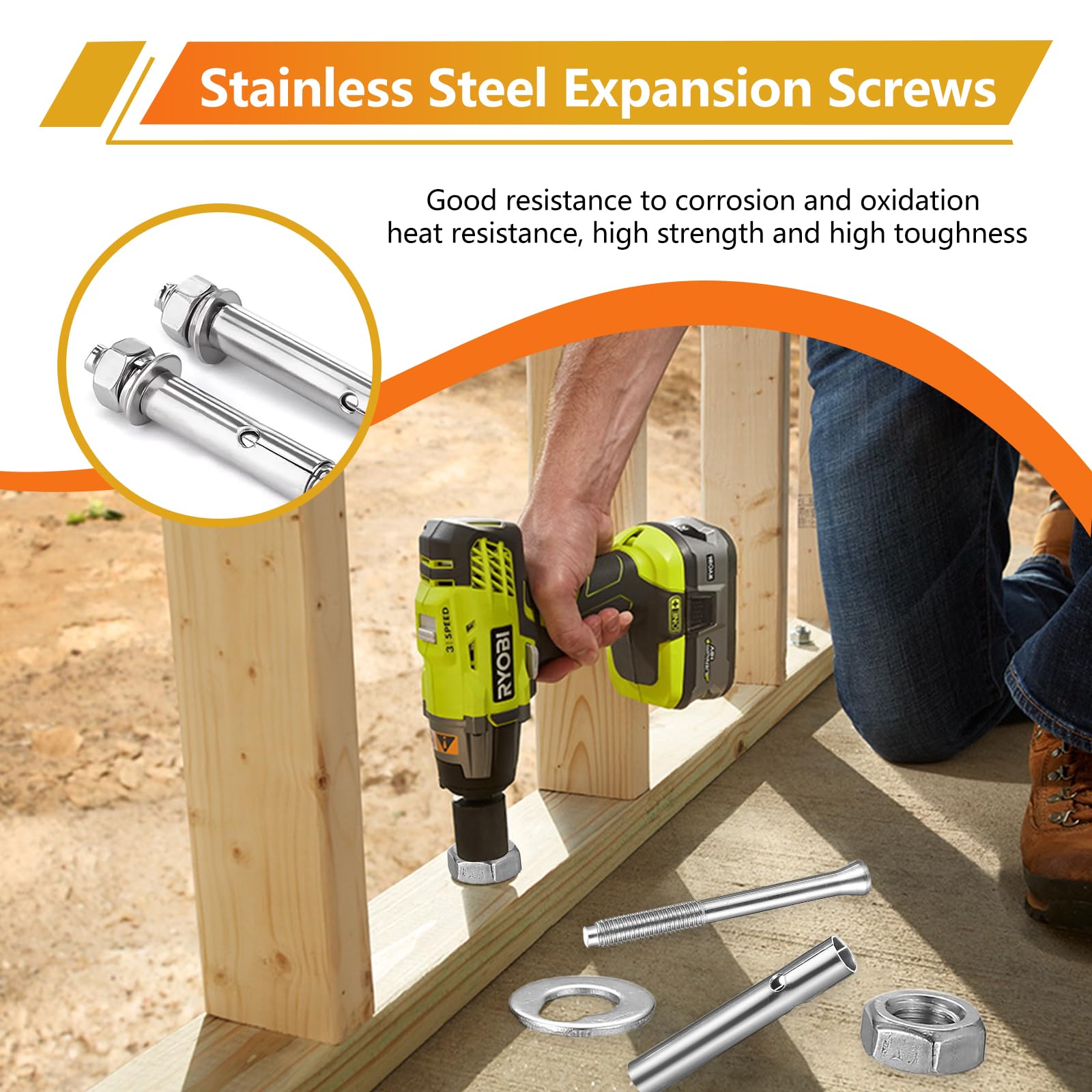 18Pcs Anchor Bolts, Expansion Bolts M8x80mm Concrete Screws Wall Anchors for Brick Concrete Masonry Fixings - Image 4