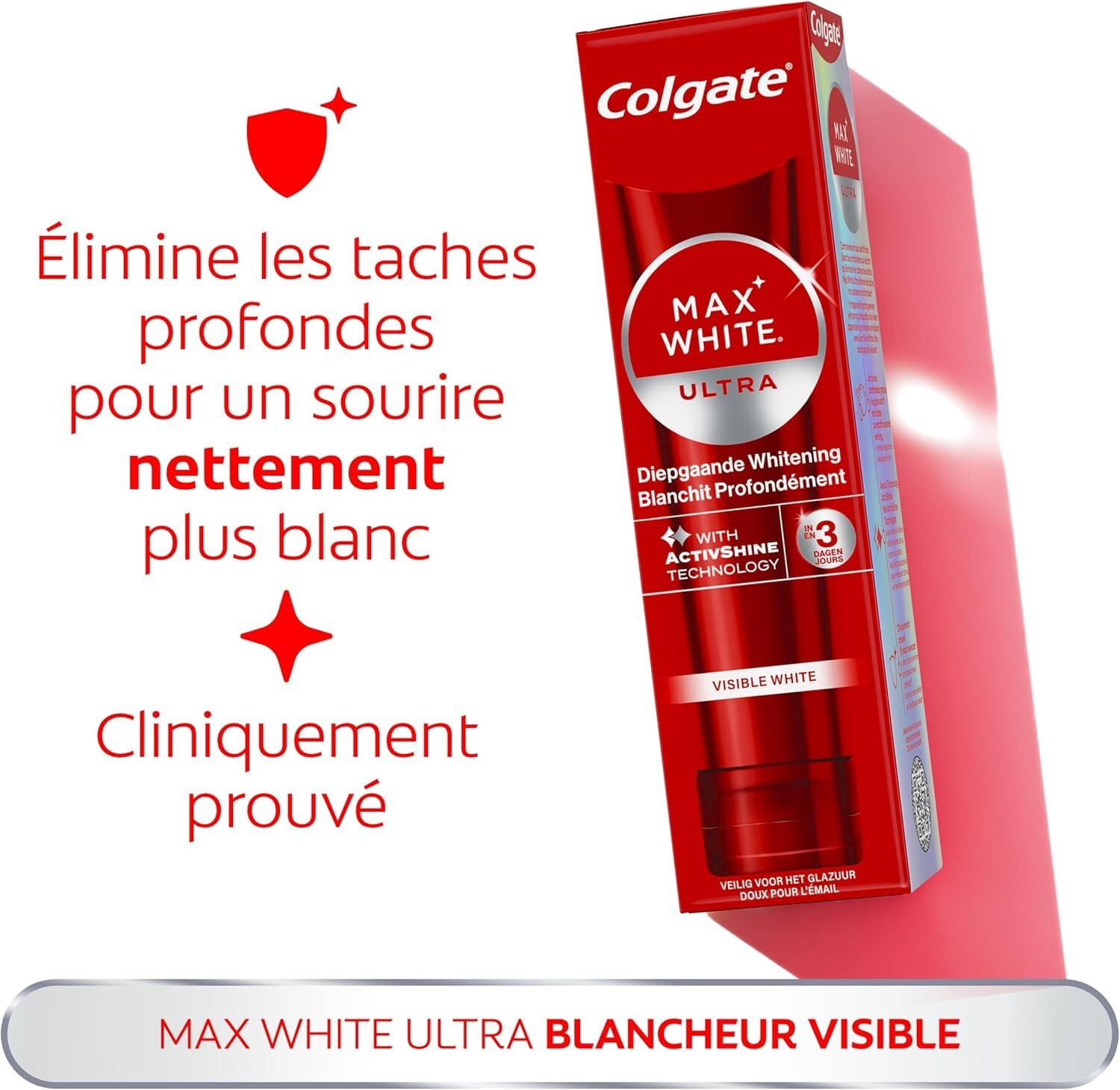 Colgate® MaxWhite Ultra Blancheur - Dentifricio 4 x 75 ml |Duo Spazzolino da denti | Dentifricio Bianchezza Visibile- Elimina in 3 giorni le macchie - Azione profonda - Tecnologia ActivShine