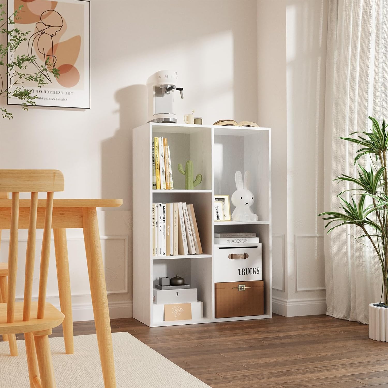 Lkeiyay 5-Cube Storage Shelf?Wooden 3-Tier Free Standing Open Bookshelf for Home Office, Low Short Bookcase White White 5 Cube