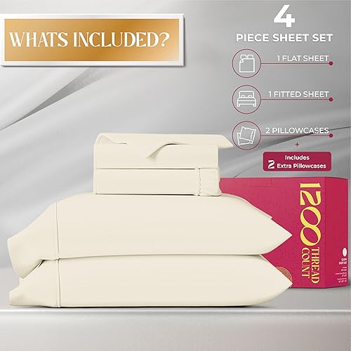 Miniatura 4 de Mayfair Linen Sábanas de Cama 100% Algodón Egipcio Tamaño Full - Juego de Sábanas de Cama de Lujo 1200 Hilos Algodón Egipcio Tamaño Full (4 Piezas,