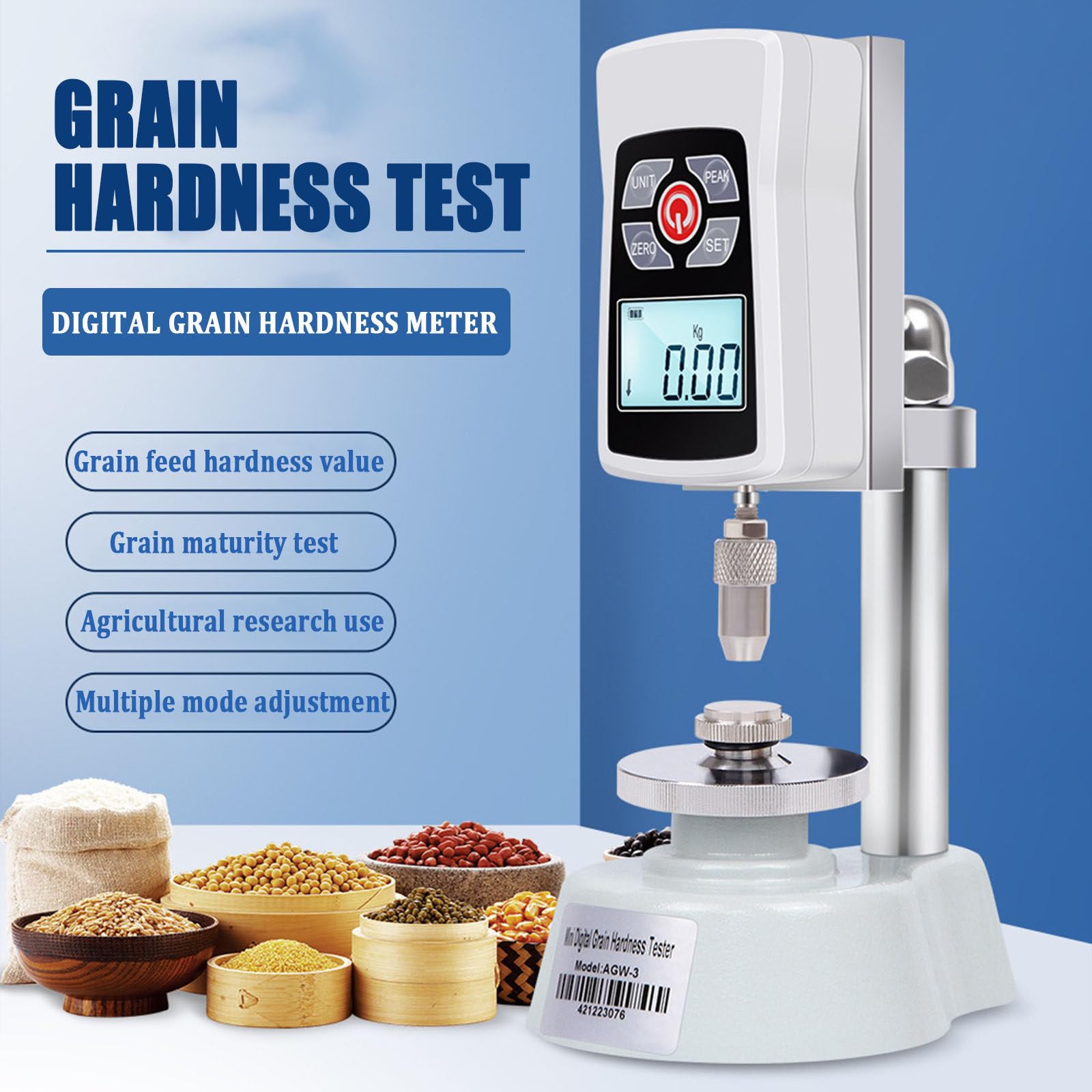 Medidor digital de dureza de grano, mini durómetro para pruebas de laboratorio e investigación agrícola, medidor de precisión para equipos agrícolas y análisis de granos