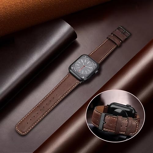 Miniatura 10 de HITZEE Correas de cuero compatibles con Apple Watch Band de 1.614 in, 1.575 in, 1.496 in, para mujeres y hombres, correa de cuero genuino compatible