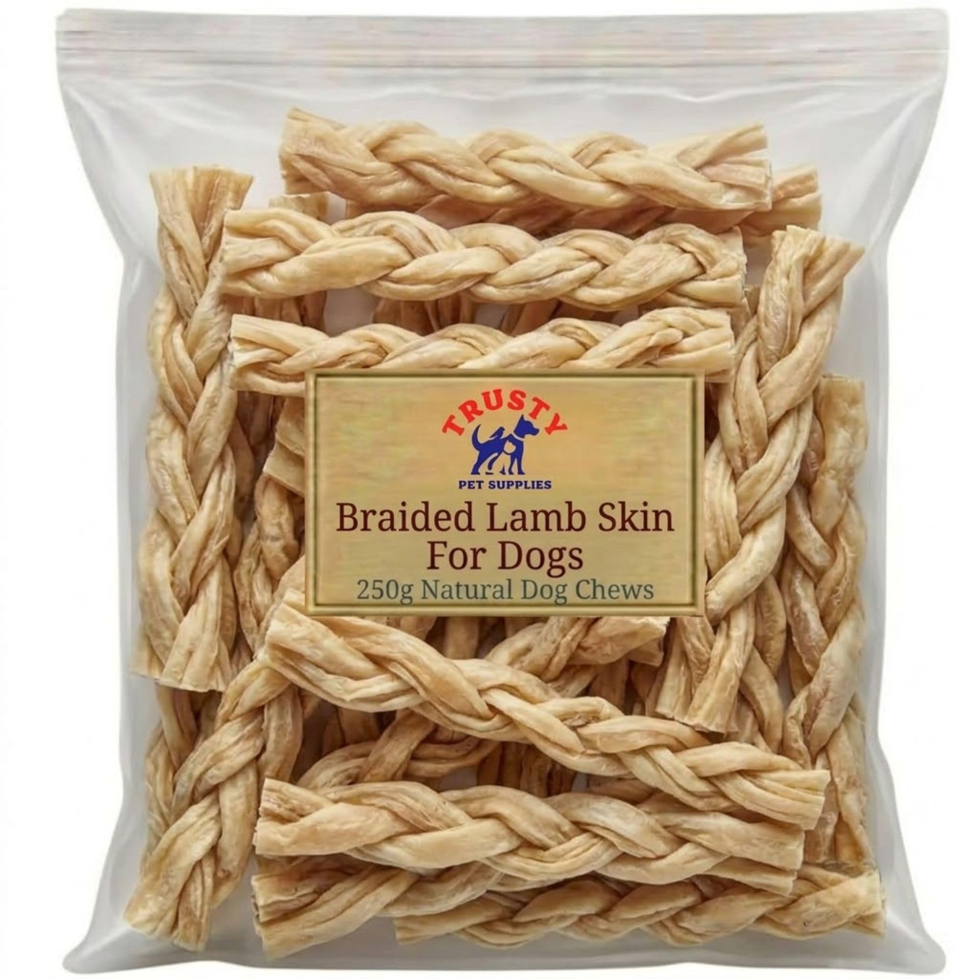 Lamb Braids for Dogs 250g | 100% Natural Dog Treats | Long Lasting Natural Dog Chews | Grain Free Dog Teeth Cleaning Chews for Small, Medium & Large Dogs | Trusty Pet Supplies