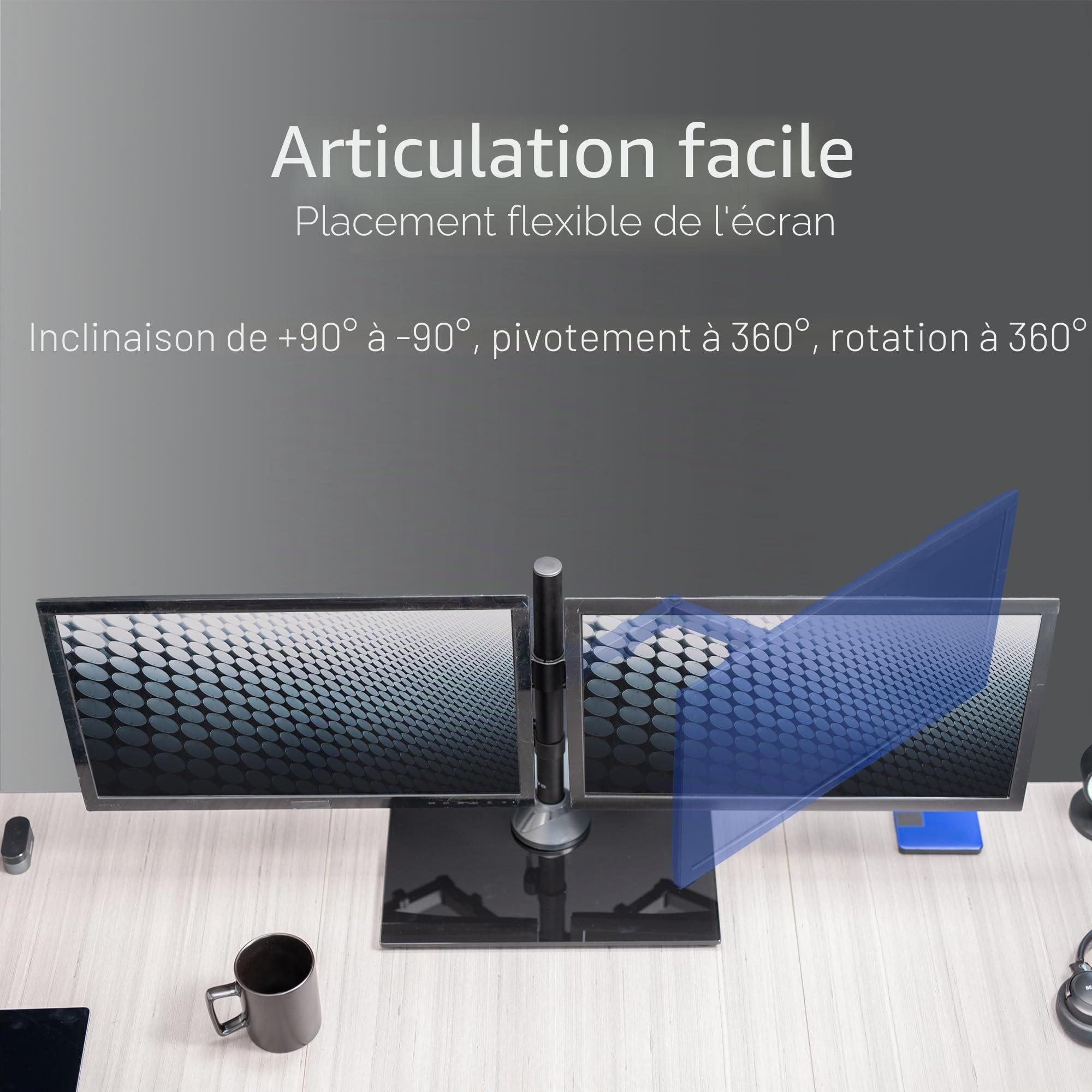 Vivo STAND-V002FG Support Autonome pour Deux écrans avec Base en Verre élégante et Bras réglables, Peut Supporter 2 écrans jusqu'à 32" et 10 kg chacun Noir