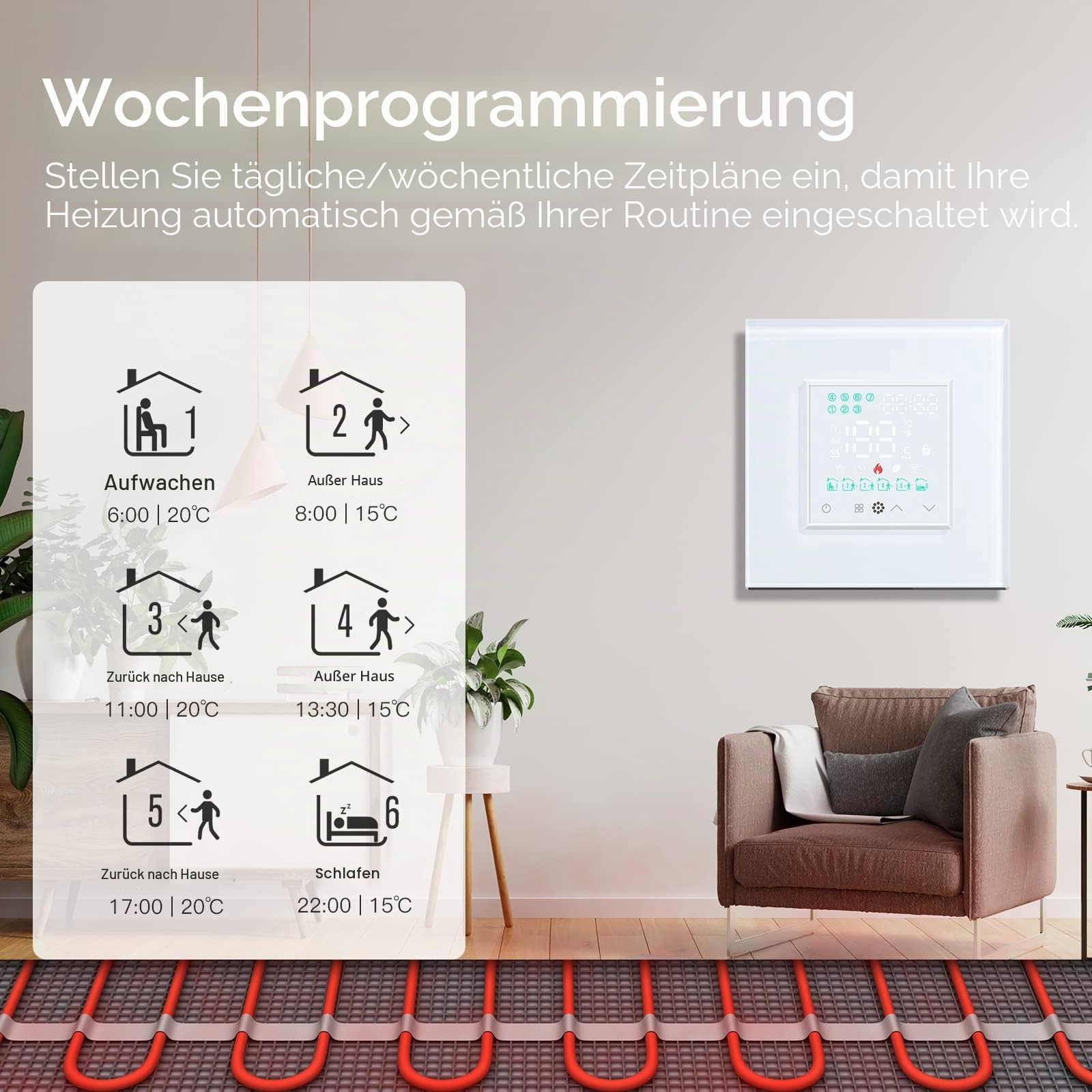 BSEED Smart ZigBee Alexa Thermostat, Elektrische Fußbodenheizung Thermostat, Programmierbare für 16A Elektroheizung, Kompatibel mit Alexa und Google Home Weiß(Tuya Hub benötigt)