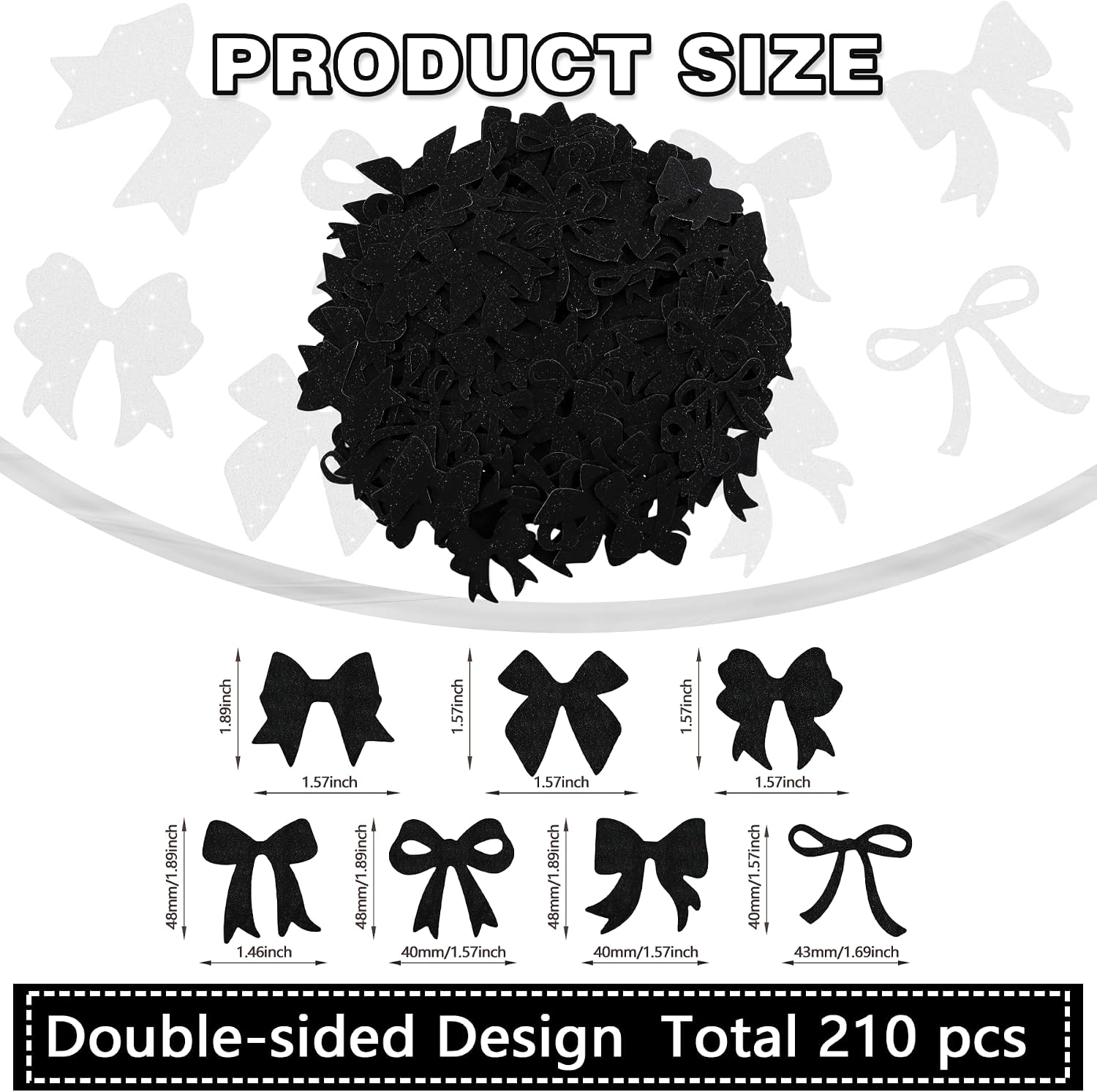 210Pcs Glitter Bow Confetti Table confetti, Table Confetti for Girl Birthday Party Decoration Baby Shower Bachelorette Wedding Engagement Bridal Shower Party Supplies Black