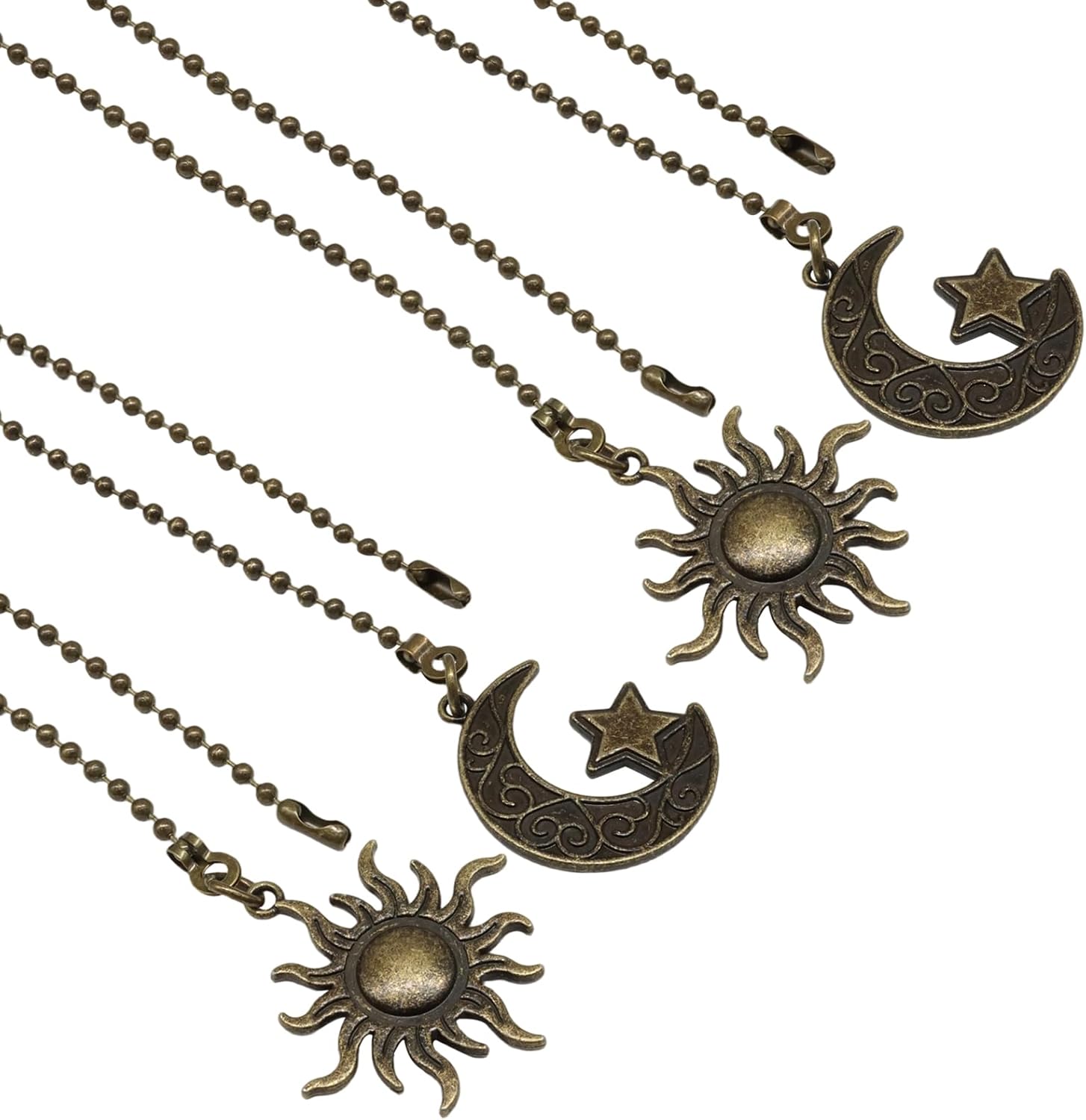 Sun and Moon Ceiling Fan Pull Chain,4PCS 12 Inch Fan Pull Chain Extension with Decorative Totem Ball,Copper Alloy Pull Chains for Light & Fan(Copper)