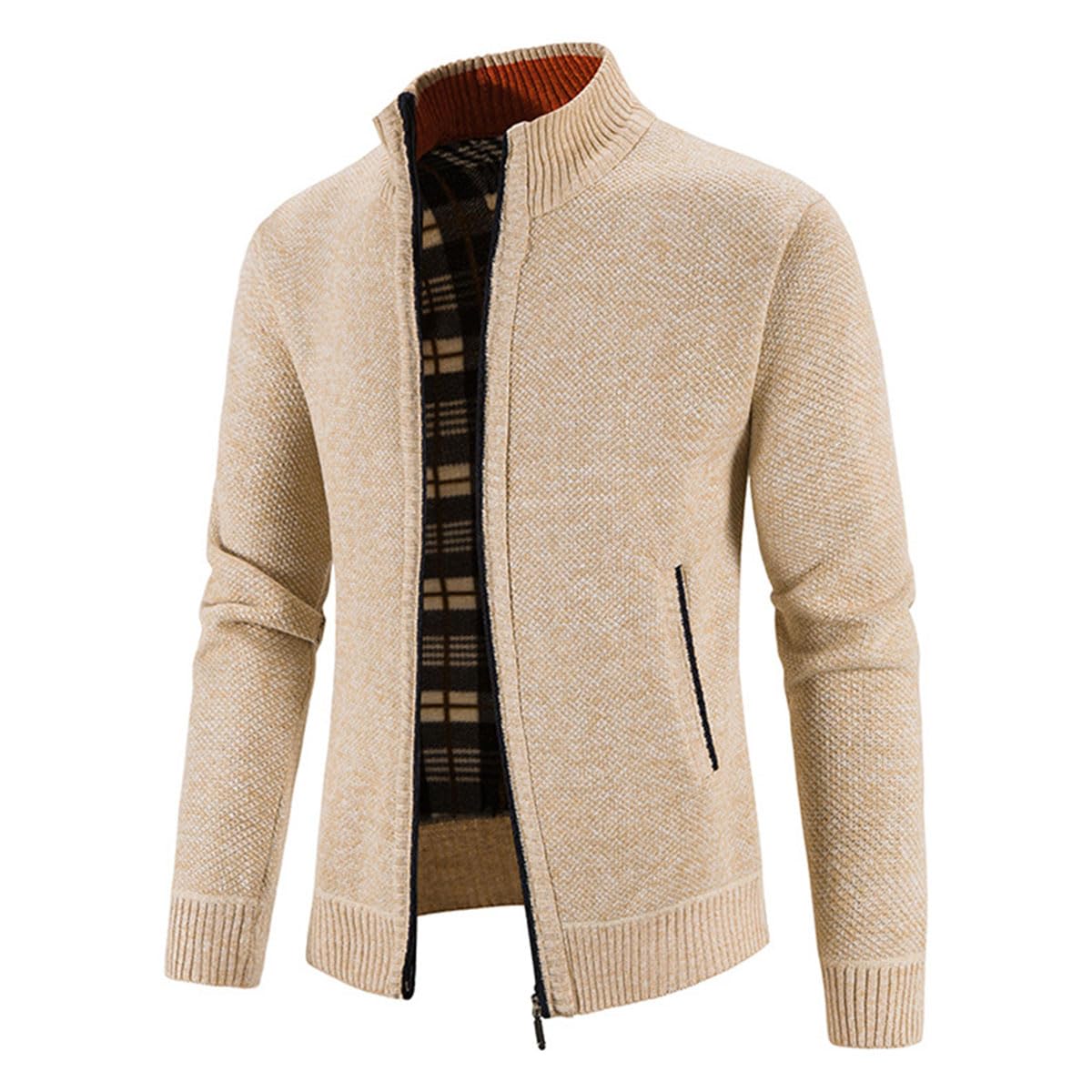 Cárdigan de Hombre con Cremallera, cárdigan cálido Informal con Cuello Alto, suéter Grueso, cárdigan de Abrigo de Invierno con Cremallera, Chaqueta de Invierno de Estilo Urbano (4XL,Beige)