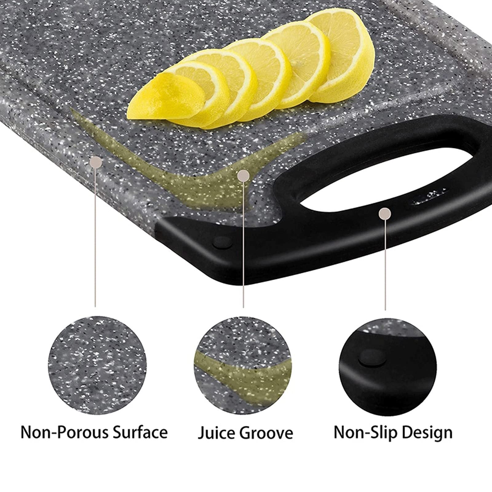 Juego de 3 tablas de cortar reversibles, tabla de cortar de plástico para cocina, diseño antideslizante con mango de fácil agarre, sin BPA
