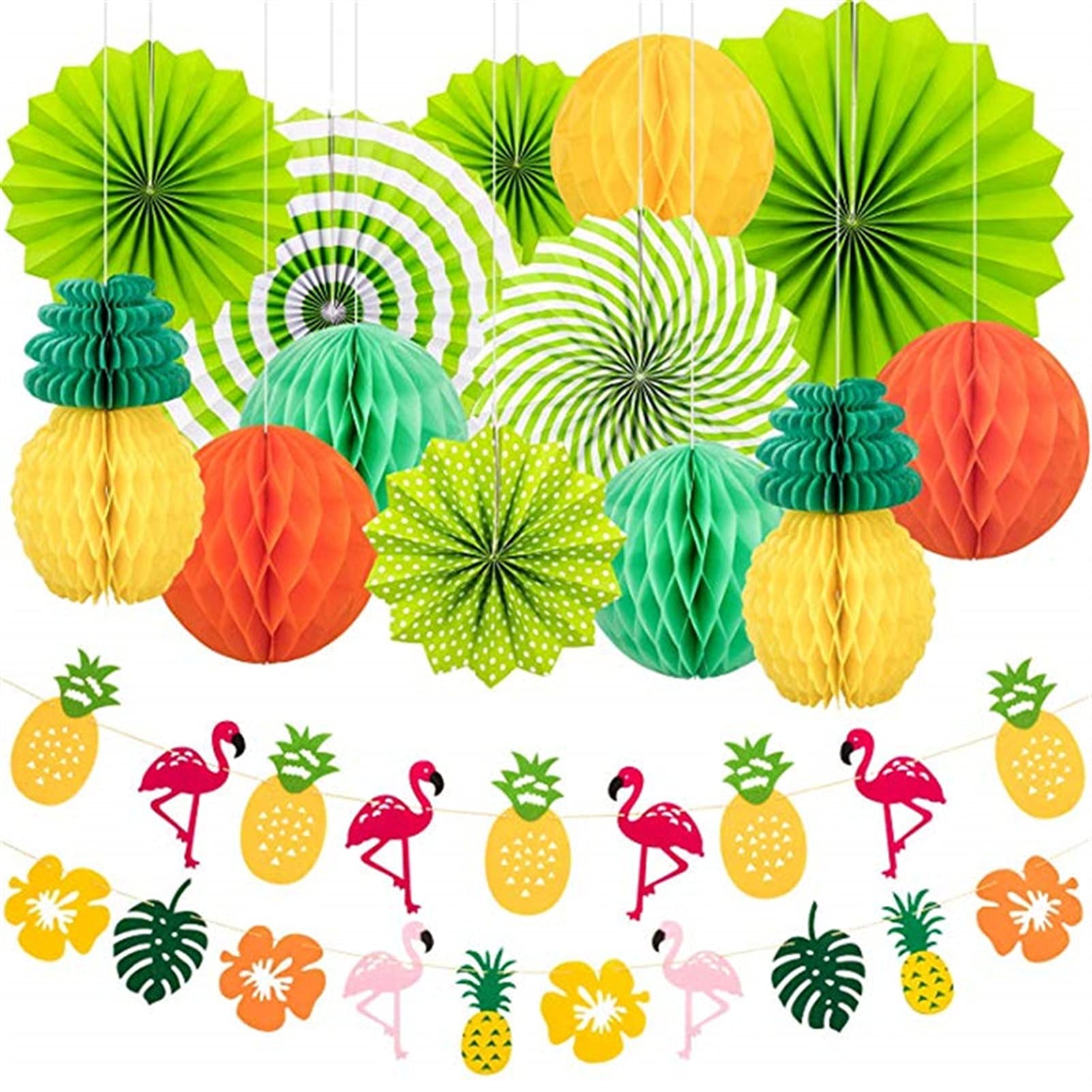 festiwal lampionów Summer Party Decoration Set Ananas Wiszące Papierowe Lampy Lampy Honeycomb Pineapple Ball Dla Urodziny Hawaiian Tropical Party (Color : Pineapple banner)