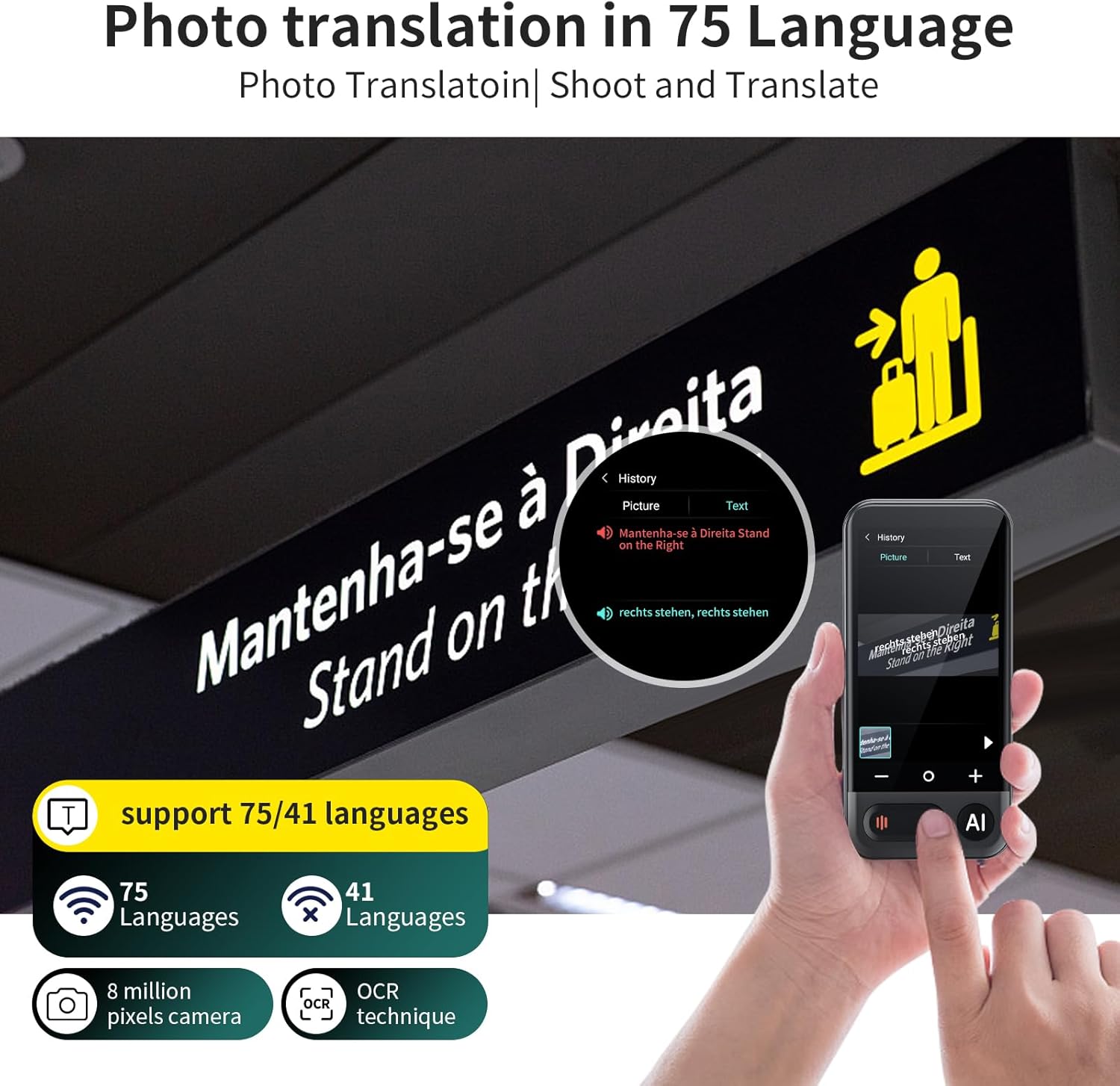 Language Translator Device No WiFi Needed, 2026 Upgraded AI Translator Support ChatGPT,150+ Languages Instant translator Support Offline/Recording/Photo/Voice Translation Real Time for Travel Business