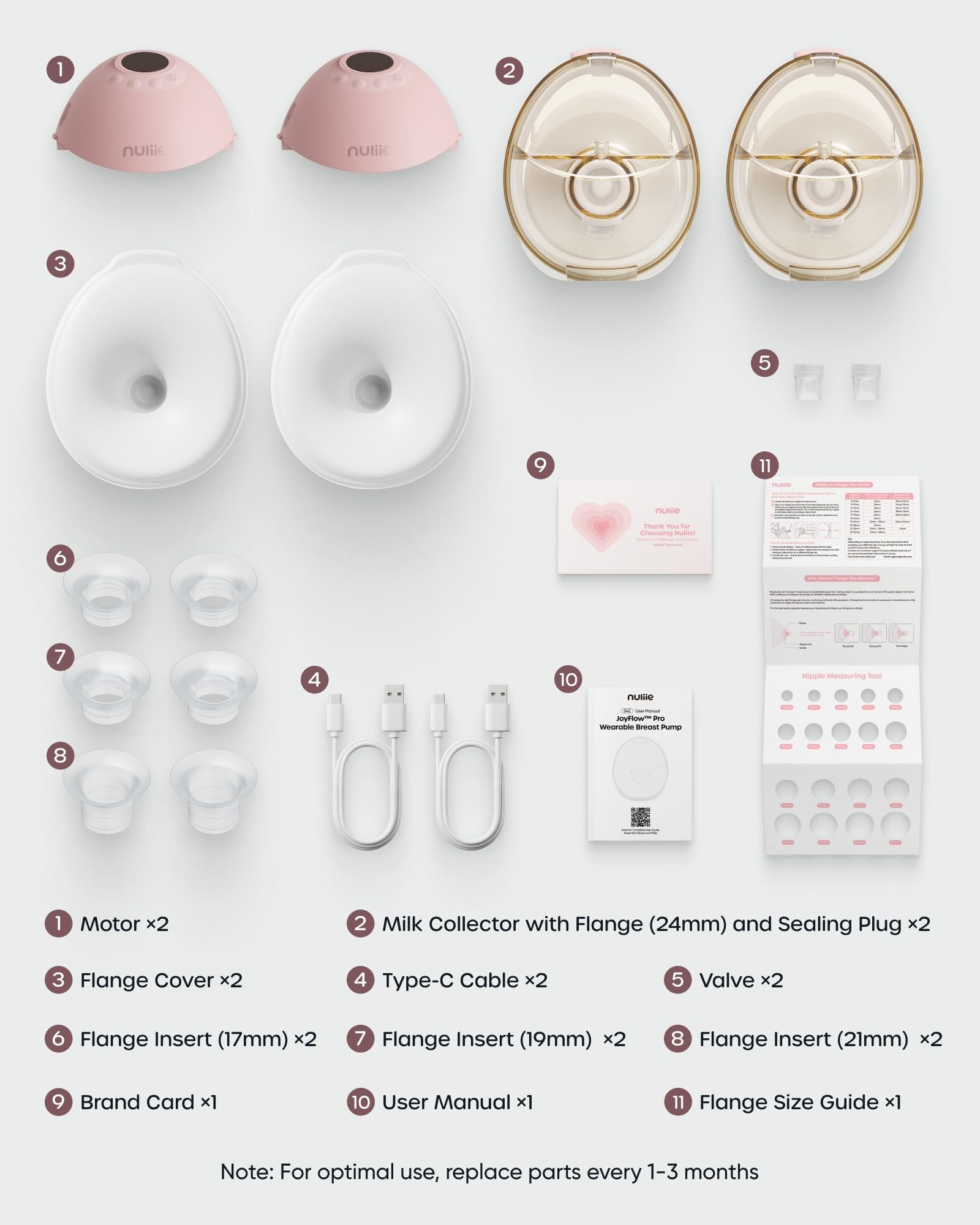 Nuliie Extractor de leche eléctrico portátil doble bomba S42 (2 paquetes, rosa profundo) — view 9