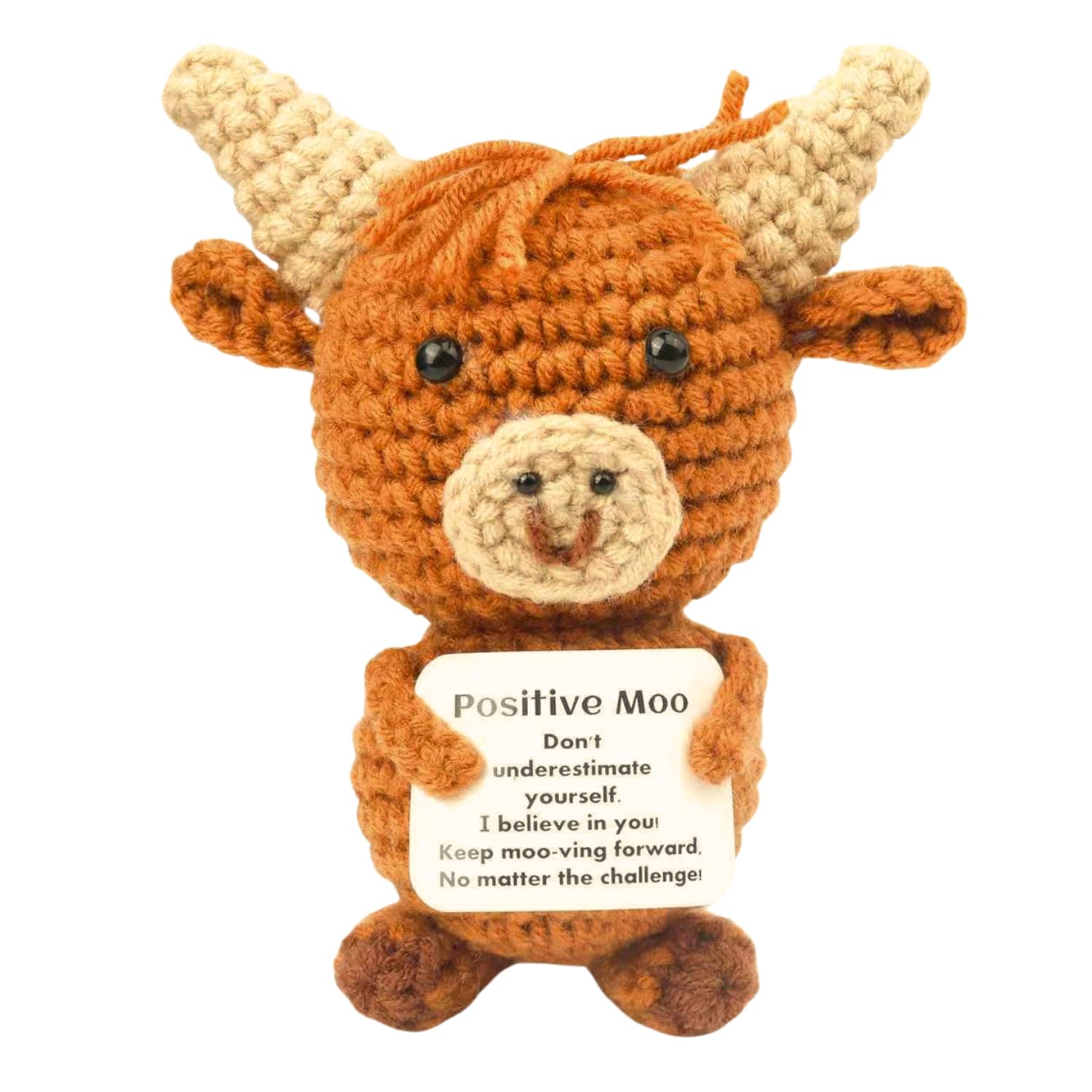 Crochet Highland Cow, Mini Funny Positive Highland Cow with Positive Card