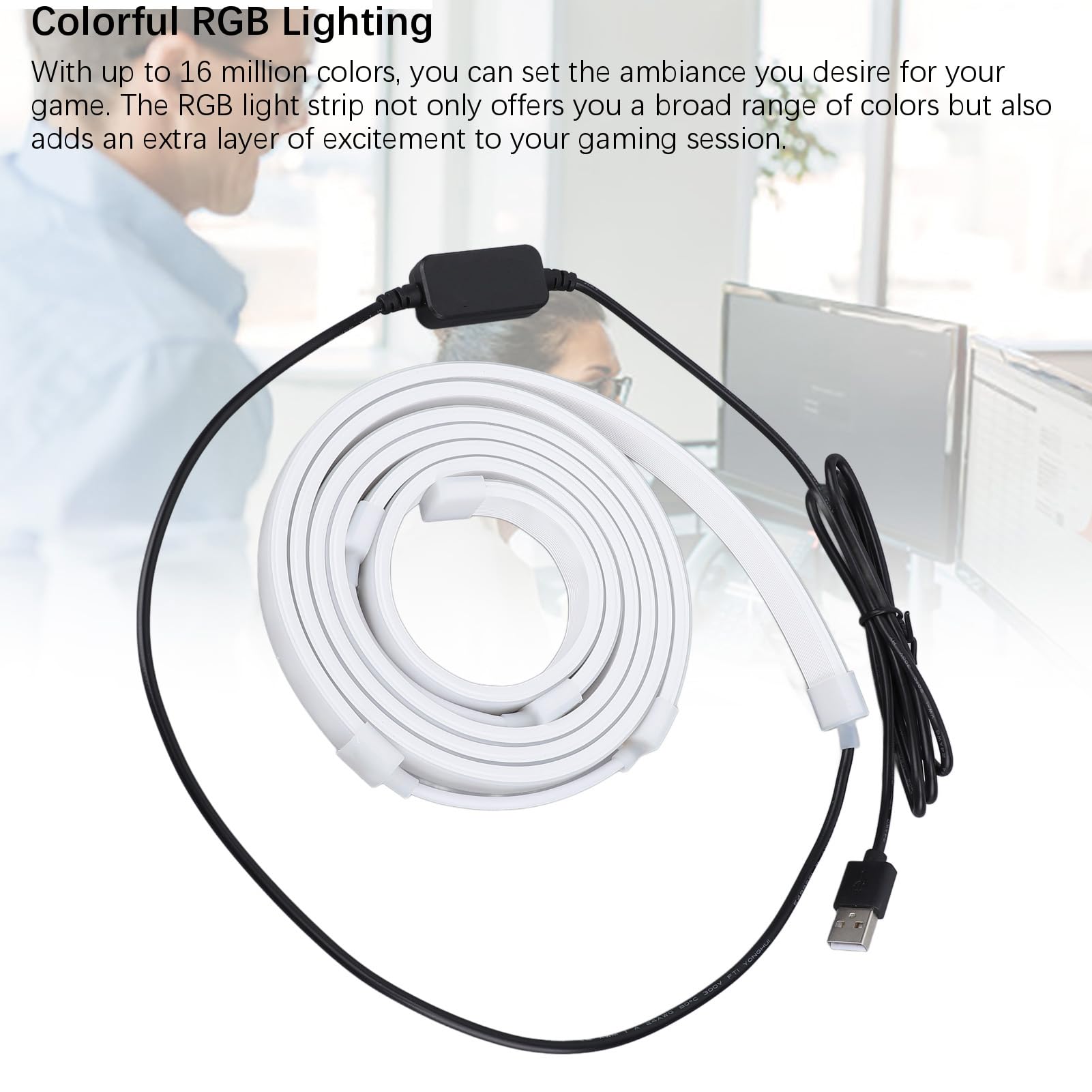 Rosvola Striscia LED per Schermo Computer RGB, Retroilluminazione Sincronizzata Tramite USB per Display Desktop da 49 Pollici con Riconoscimento Colore in Tempo Reale, Sincronizzazione Musicale e 16