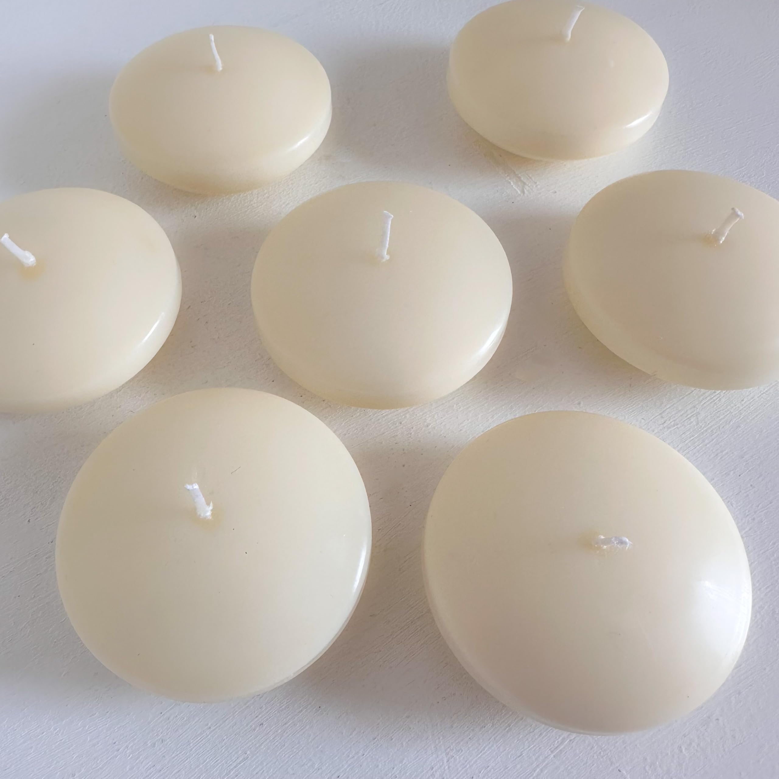 Velas flotantes marfil de 3 pulgadas, caja de 24 unidades, velas flotantes para centros de mesa, decoraciones, eventos y piscinas, sin perfume