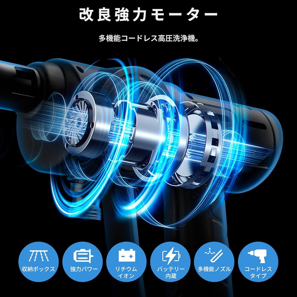 Amazon | 高圧洗浄機 コードレス 6 MPa最大吐出圧力 300 W 22500