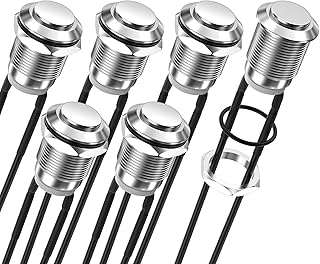 DaierTek 12V Momentary Push Button Switch 12mm Small Metal Waterproof Pushbutton Switch Silver Normally Open (ON) Off 2 Pin SPST for Automotive Car Marine Boat -6Pcs