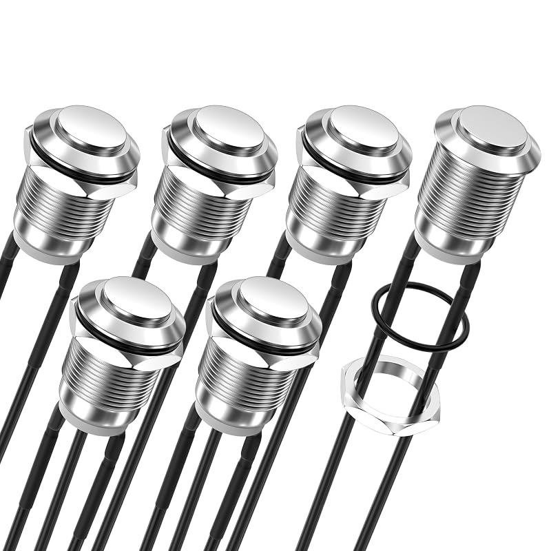 Interruptor de pressão momentâneo DAIERTEK 12 V metálico IP65 normalmente aberto – 6 unidades