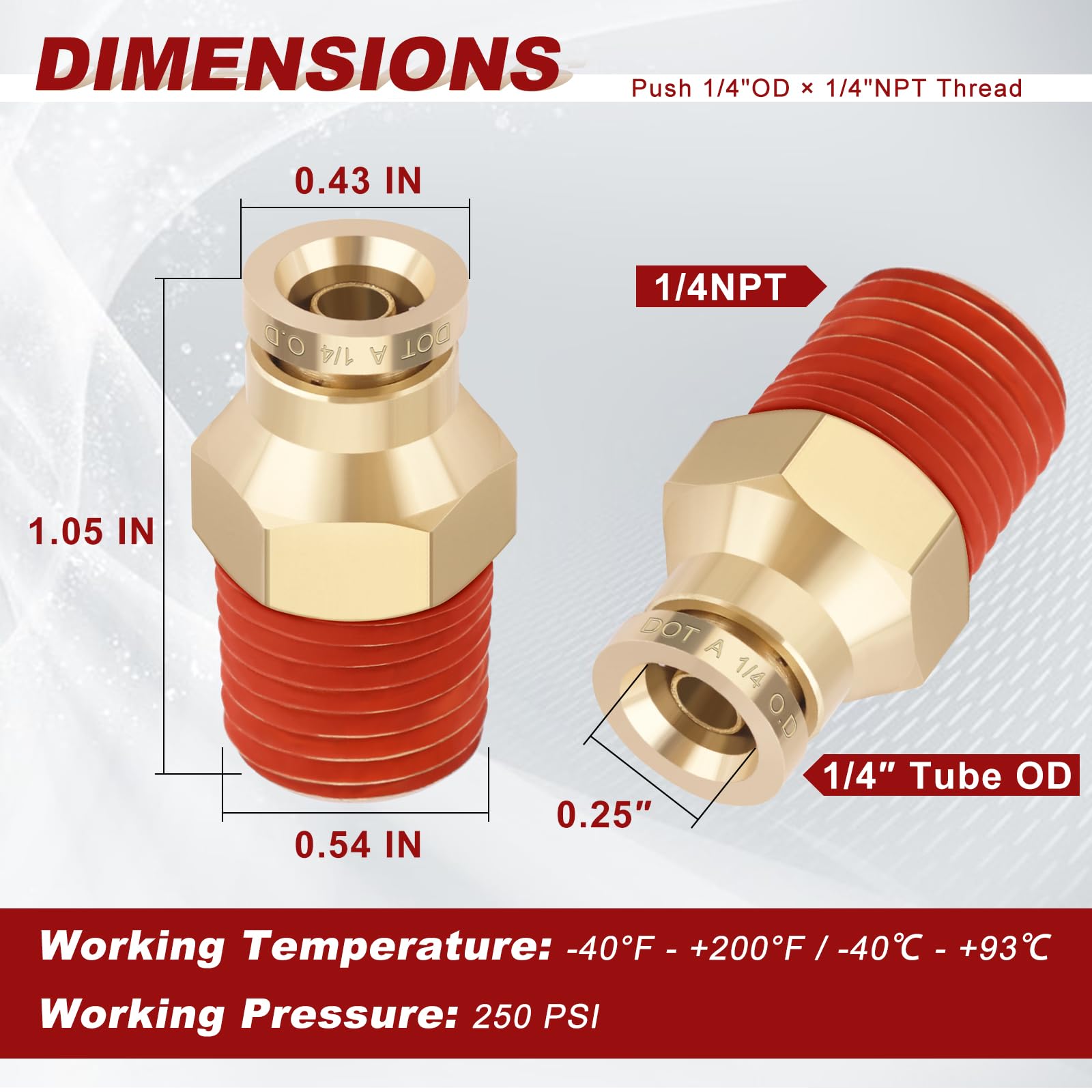 MICTUNING 43 Pcs Brass Dot Air Brake Line Fittings Assortment Kit, Quick Connect & NPT Thread Tube Air Hose Fittings Repair Kit For Truck Or - View #9