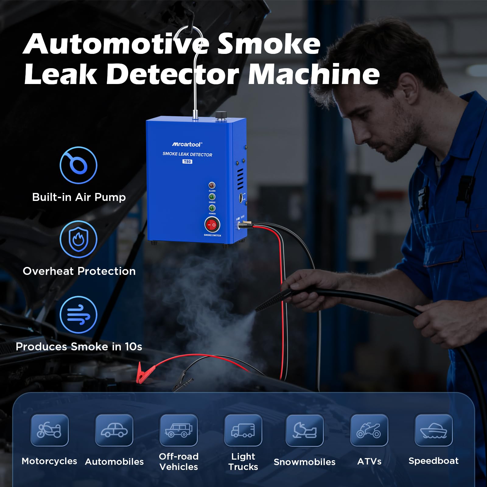 Detector de Fugas de Humo automotriz, Prueba de Humo 12V CC para Sistema de tuberías, Fuga de Combustible, detección de Fugas de vacío para Todos los automóviles;Con bomba de aire integrada.
