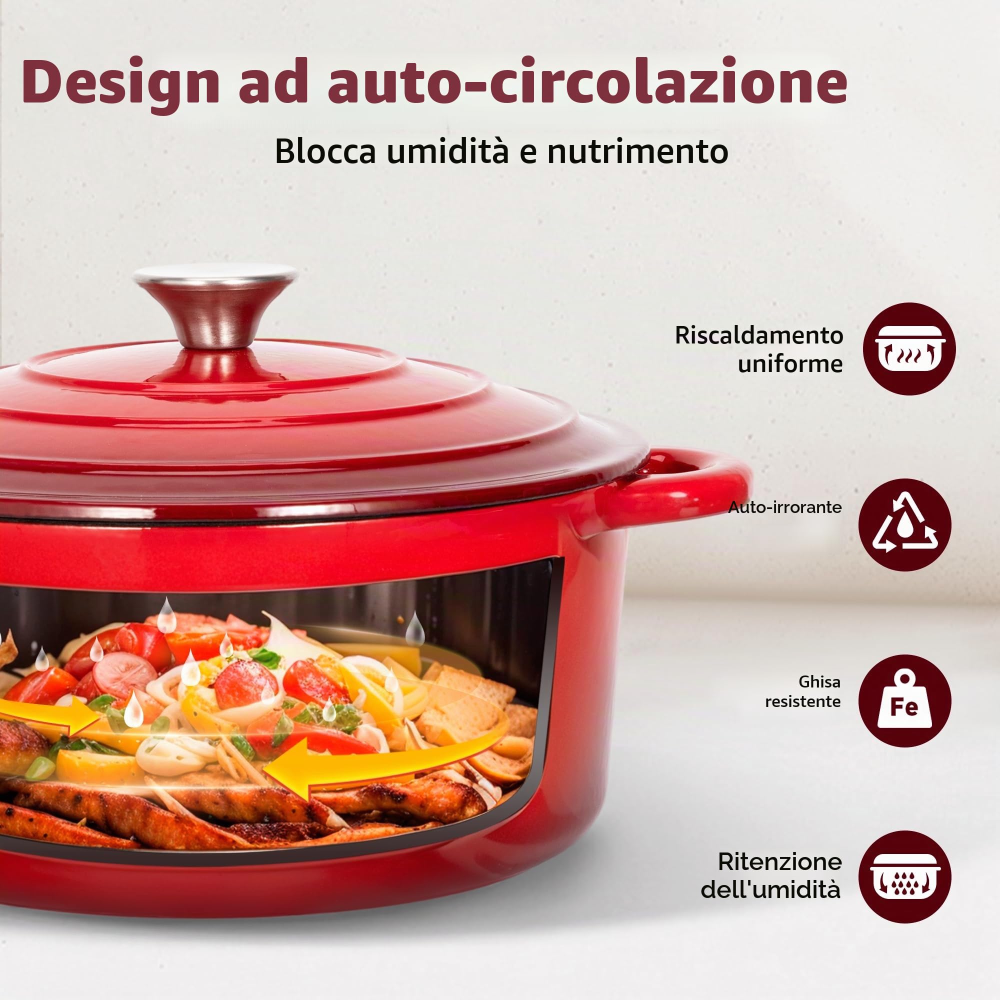 Kitchen Academy - Set di 7 pentole in ghisa con forno olandese, utensili da cucina in ghisa smaltata, padella per salsa, padella, 3 coperchi, set di pentole e padelle olandesi