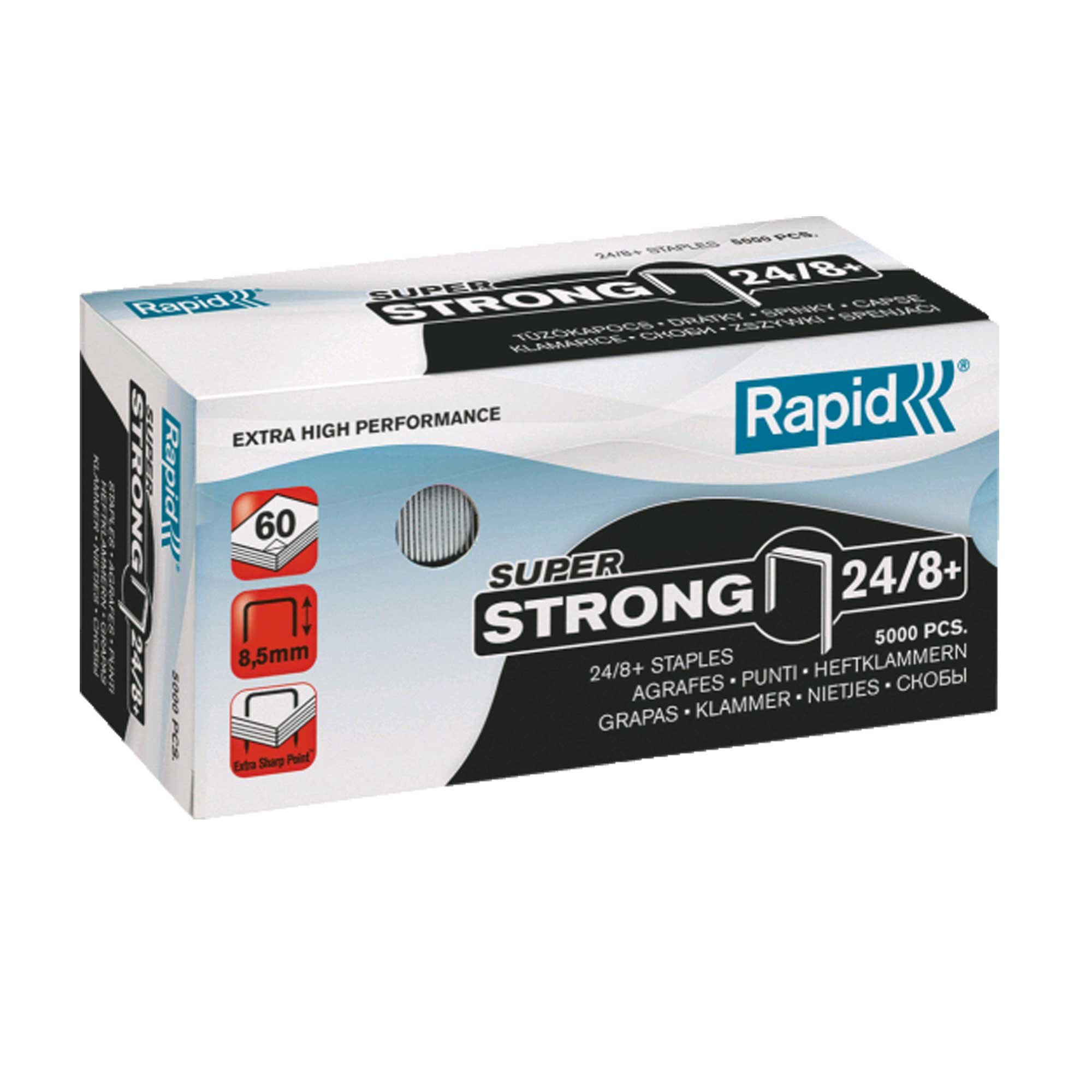 Rapid 24860100 Heftklammern 24/8+mm Super Strong, verzinkt, 50000 Stück